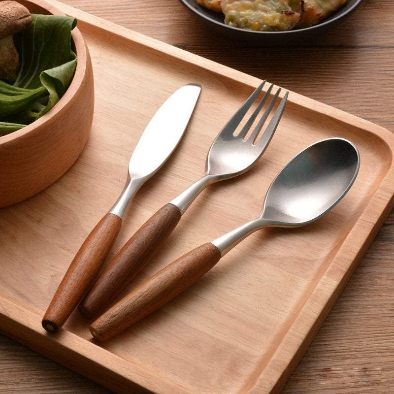 Premium Stainless Steel Flatware Set with Teak Wood Handles - 18-Piece Silverware Cutlery for Formal Dining & Everyday Use - Elegant Dansk Style Dinnerware for Restaurants, Weddings & Home Entertaining