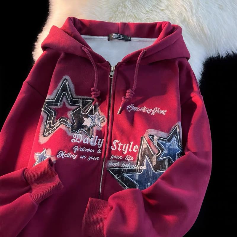Y2K Graphic Hoodies for Women & Men - Zip Up Star Jackets, Aesthetic Sweatshirts, Gothic Fashion Clothing | Perfect for Streetwear, Casual Outfits & Retro Style