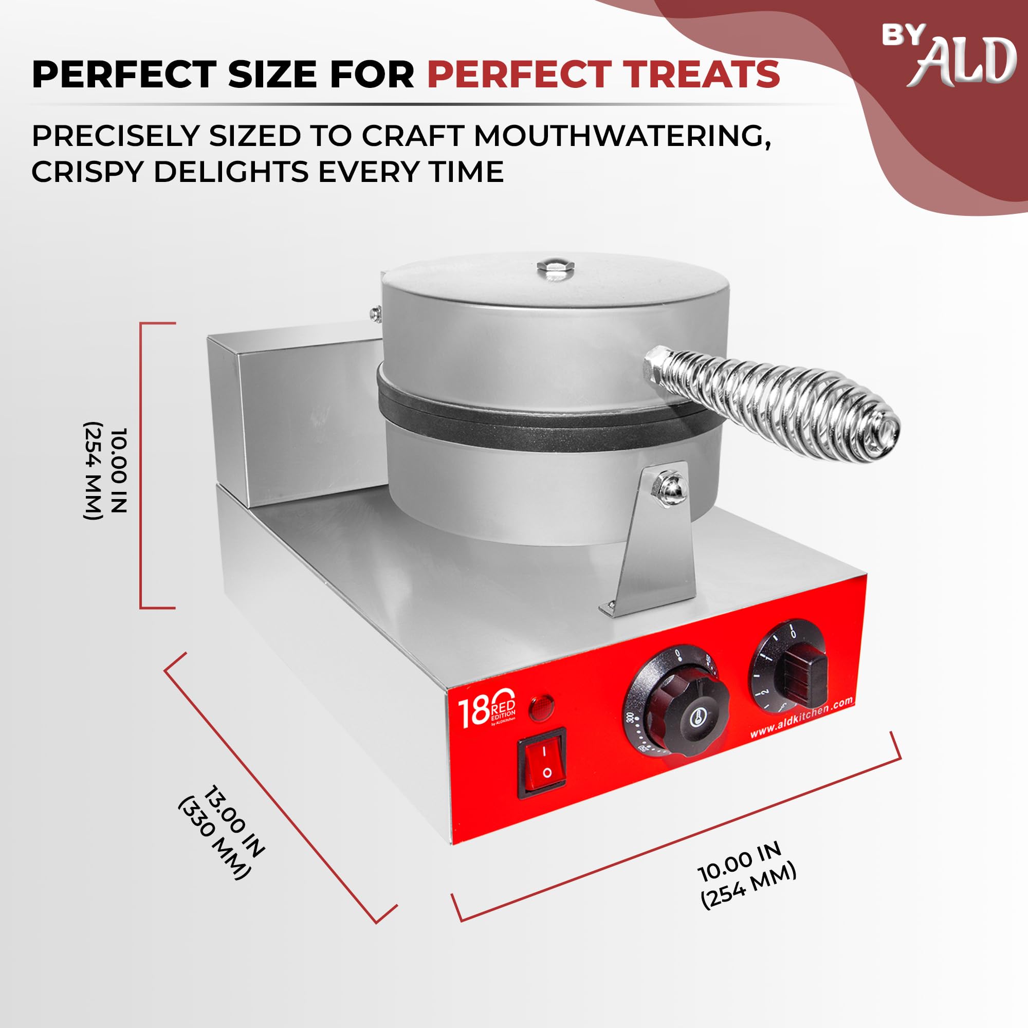 ALDKitchen Belgian Waffle Maker - Thick Waffle Iron with Nonstick Coating & Red Panel - 110V Commercial Waffle Machine for Restaurants, Cafes & Home Breakfast (Non-Rotating)