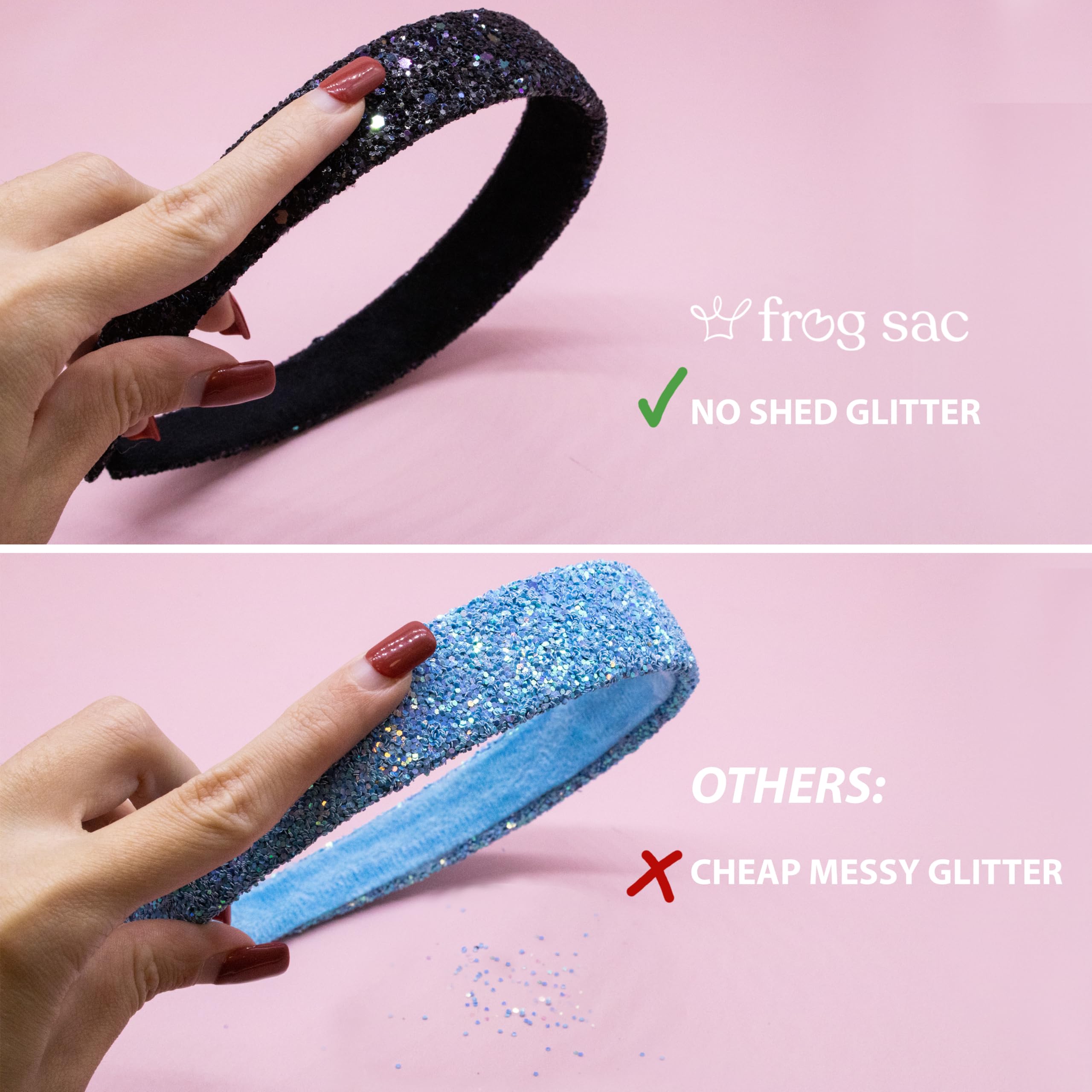 Sparkly Glitter Headbands for Girls - No Shed Wide Hair Bands for Kids & Toddlers | Cute Alice Hair Accessories for Easter, Parties & Daily Wear (Black)