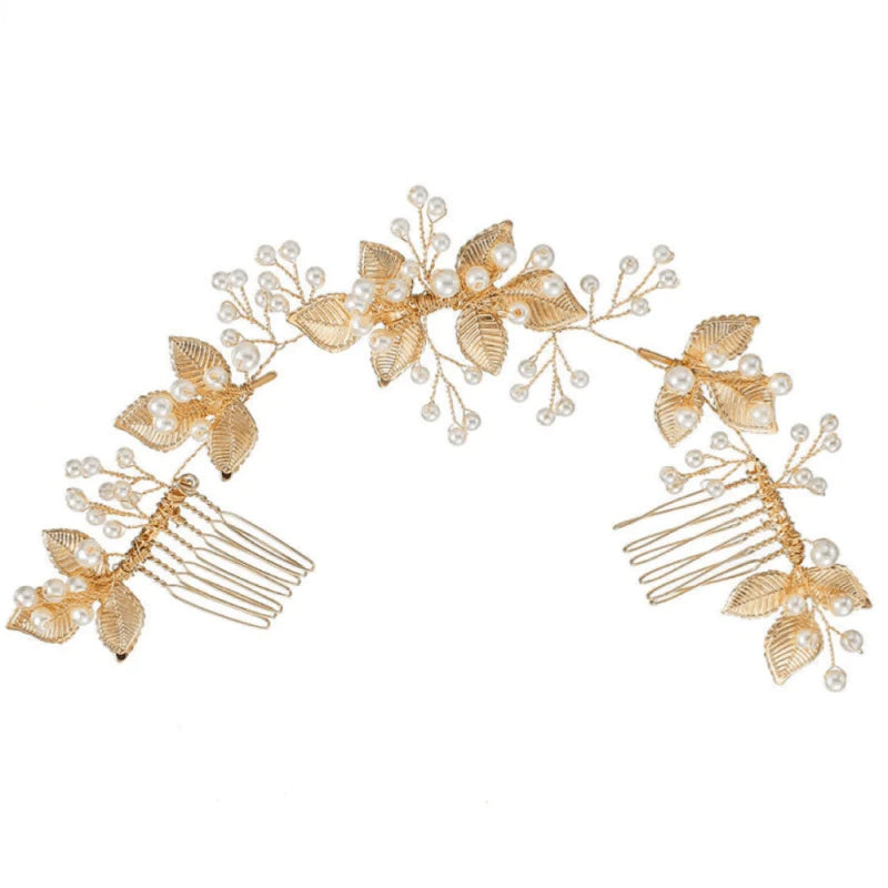 Elegant Gold Wedding Hair Vine with Pearls - Bridal Headpiece for Boho, Vintage & Beach Weddings - Perfect for Brides, Bridesmaids & Special Occasions