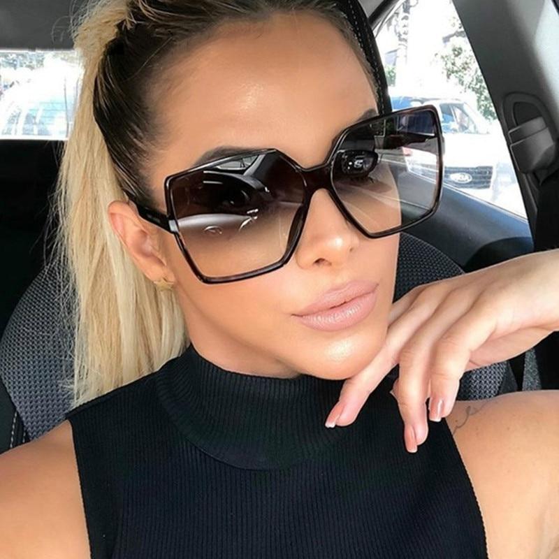 Big Square Oversized Sunglasses for Women - Black Designer Gradient Polarized UV Protection - Fashionable & Trendy Shades for Beach, Driving & Outdoor Activities