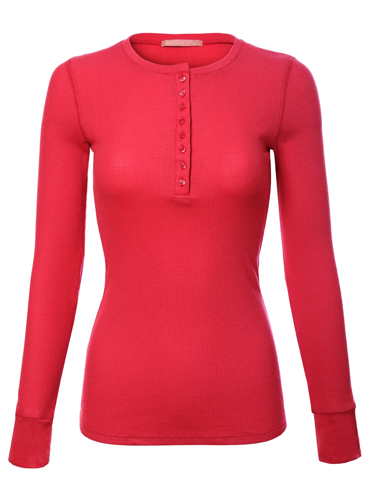MixMatchy Women's Long Sleeve Henley T-Shirts - Slim Fit Button Down Thermal Knit Tops for Casual Wear, Work & Winter Layering