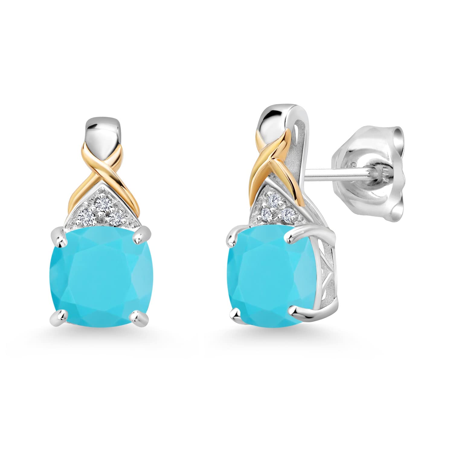Gem Stone King 925 Sterling Silver & 10K Yellow Gold 6MM Cushion Birthstone Earrings with White Lab-Grown Diamonds for Women | Elegant Gift for Birthday, Anniversary & Special Occasions