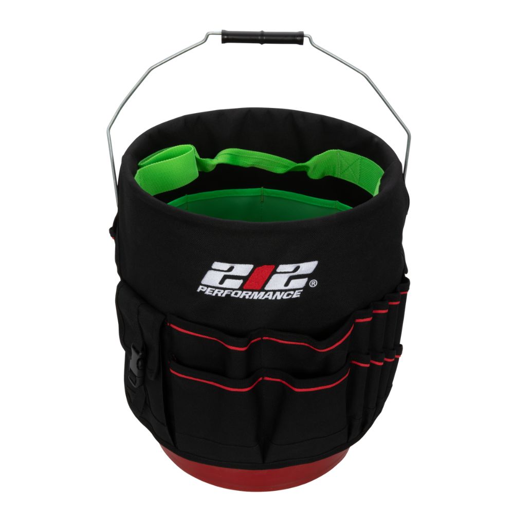 212 Performance BKO29 05 29 Pocket 5 Gallon Bucket Tool Organizer - Black, Green, Red | Heavy Duty Storage for Paint Brushes, Cleaning Supplies & Construction Tools | Perfect for DIY, Home Improvement & Job Sites