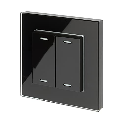 Retrotouch Friends of Hue Smart Switch - Black Plain Glass, 02803 | Wireless Light Control for Philips Hue | Perfect for Home, Office & Smart Lighting Setup