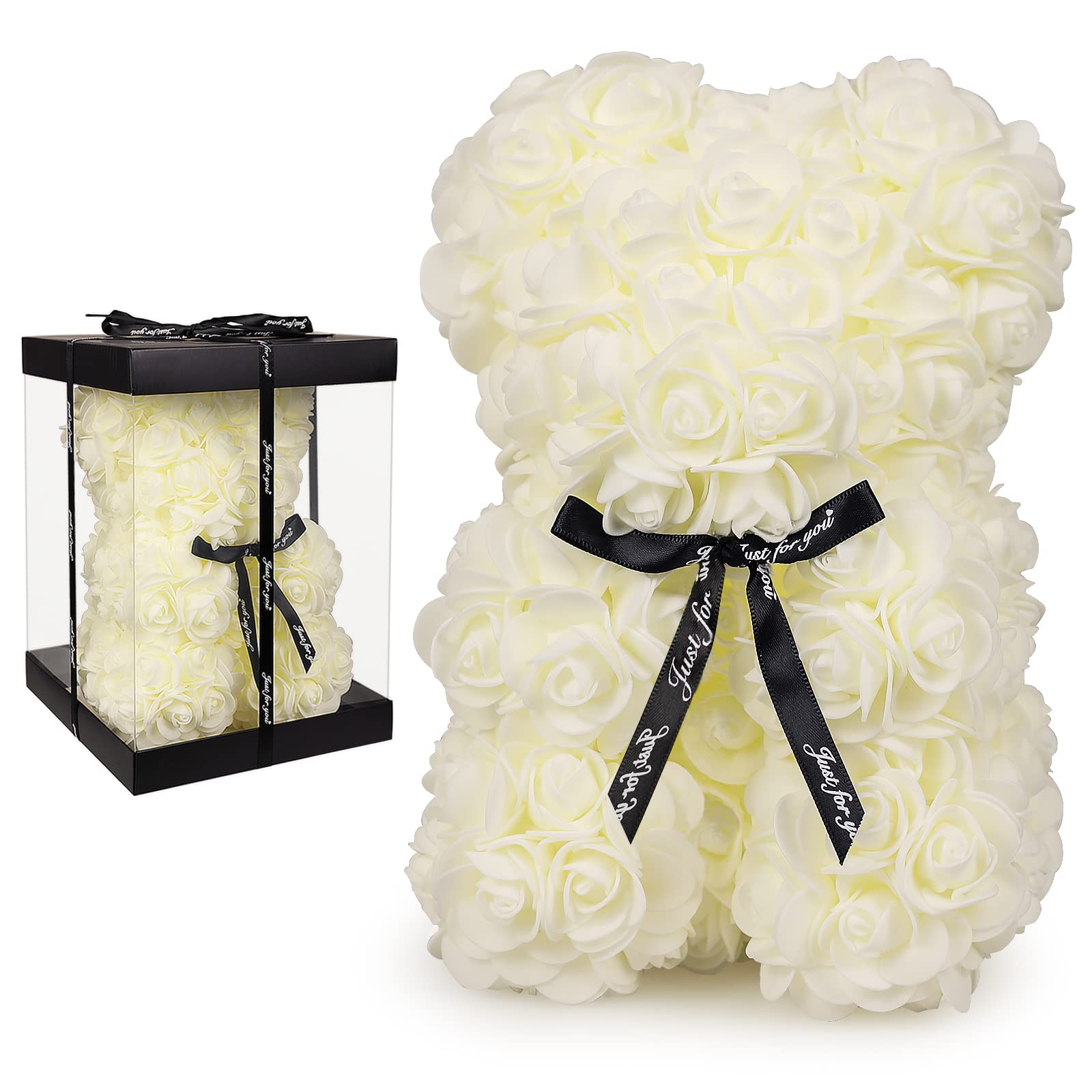 Rose Teddy Bear Gift for Her - Artificial Rose Bear for Valentine's Day, Birthday, Mother's Day - Unique Romantic Gifts for Women, Girlfriend, Wife (Perfect for Anniversaries, Proposals & Special Occasions)