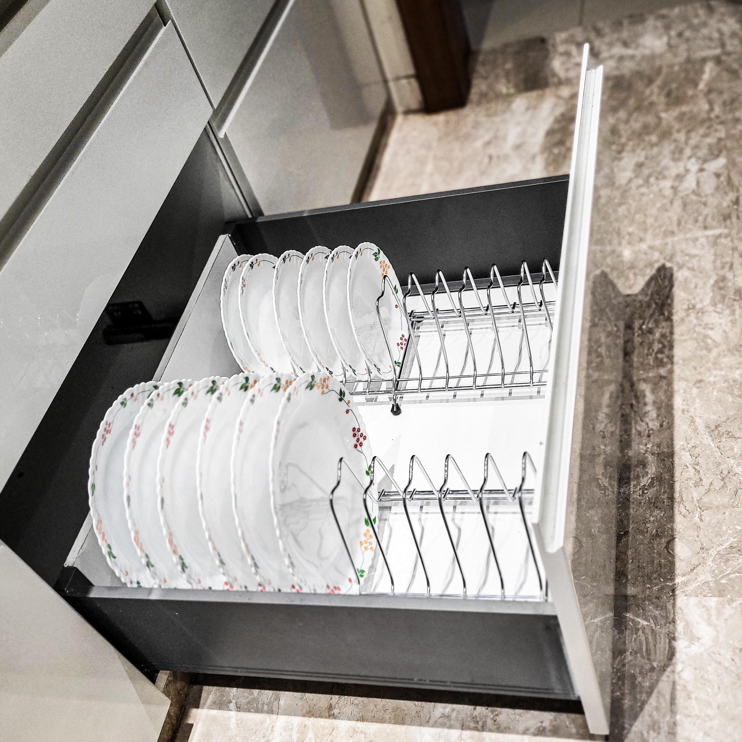 Stainless Steel Countertop Dish Rack with Drainer Tray - Adjustable Multi-Purpose Kitchen Organizer for Drying Dishes, Cups & Utensils - Space Saving Black Iron Design for Small Kitchens & Apartments