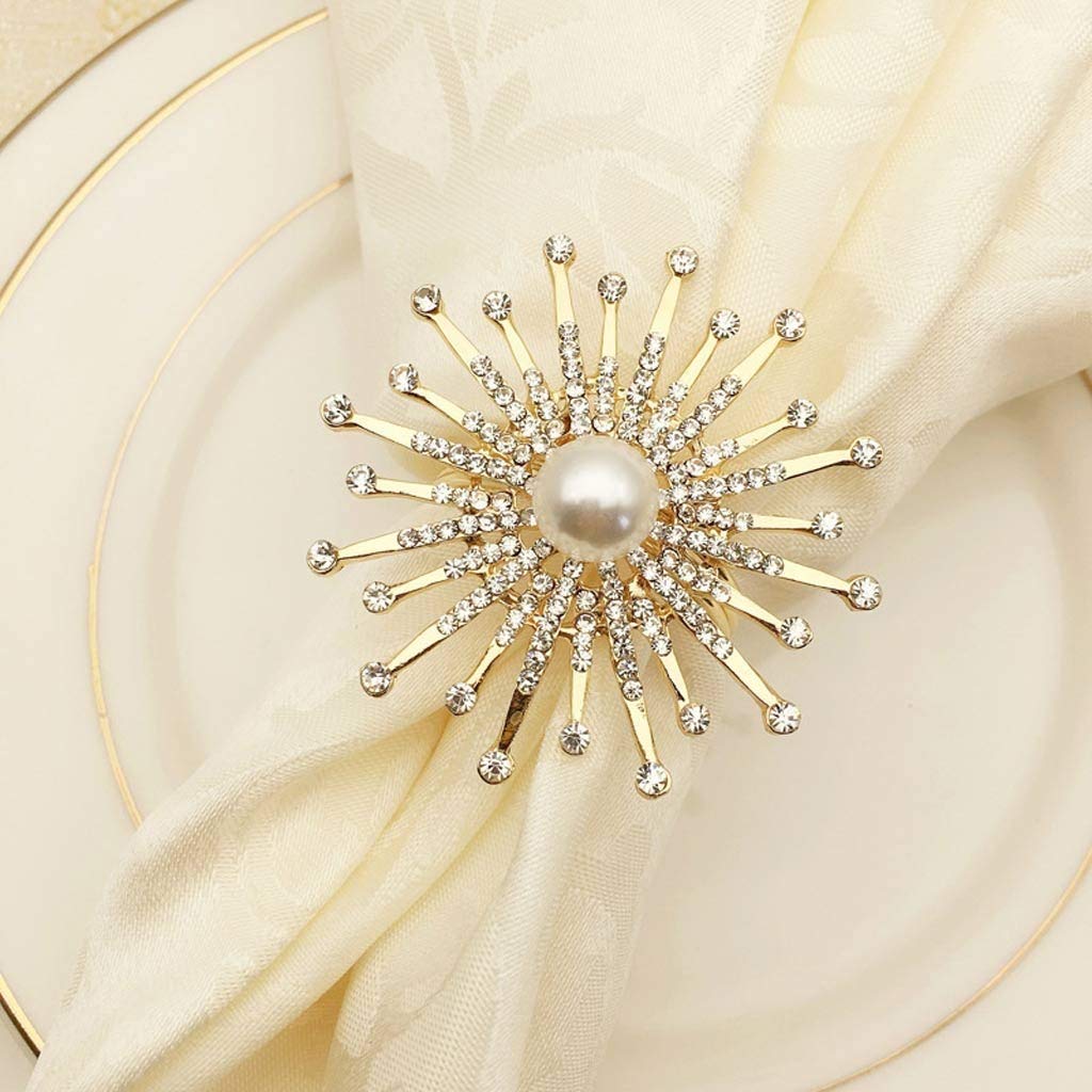 12pcs Gold Silver Pearl Beaded Napkin Rings - Elegant Metal Napkin Holders for Wedding, Christening & Party Table Decorations - Perfect as Bridal Shower Gifts & Holiday Dining Accessories