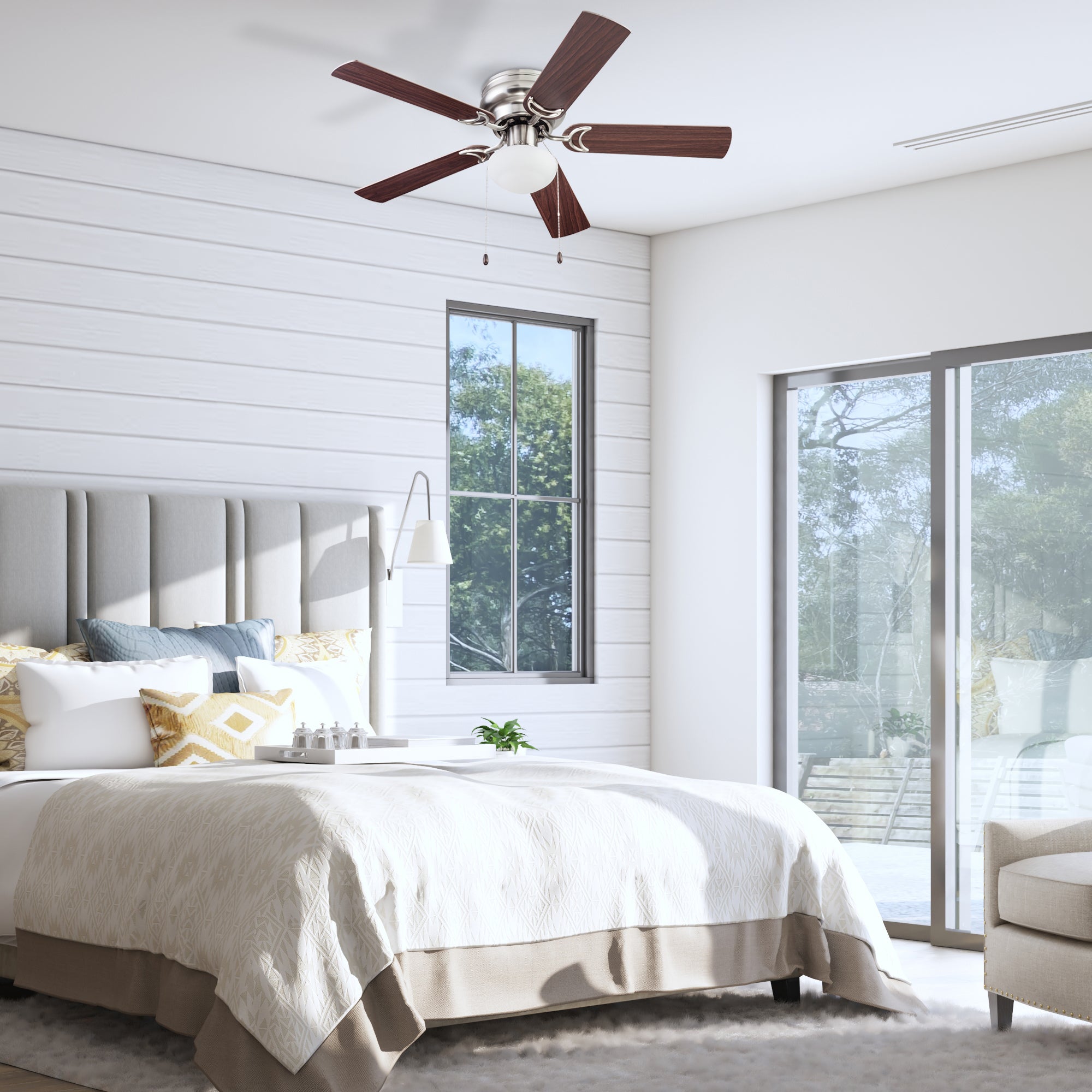44 Inch Alvina Ceiling Fan with Pull Chain in Satin Nickel Finish - Perfect for Living Room, Bedroom, and Outdoor Spaces