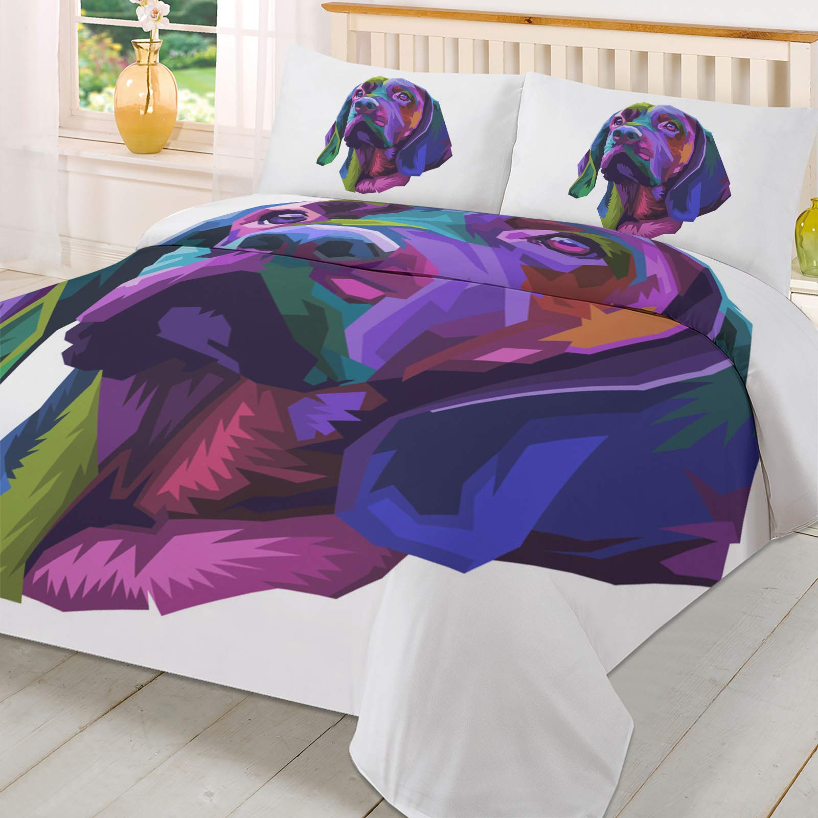Premium 3-Piece Labrador Abstract Duvet Cover Set - King Size Black Background Comforter with Zipper Closure & 2 Pillow Shams | Soft Luxury Bedding for Modern Bedroom Decor | Perfect for Master Bedroom, Guest Room & Dormitory