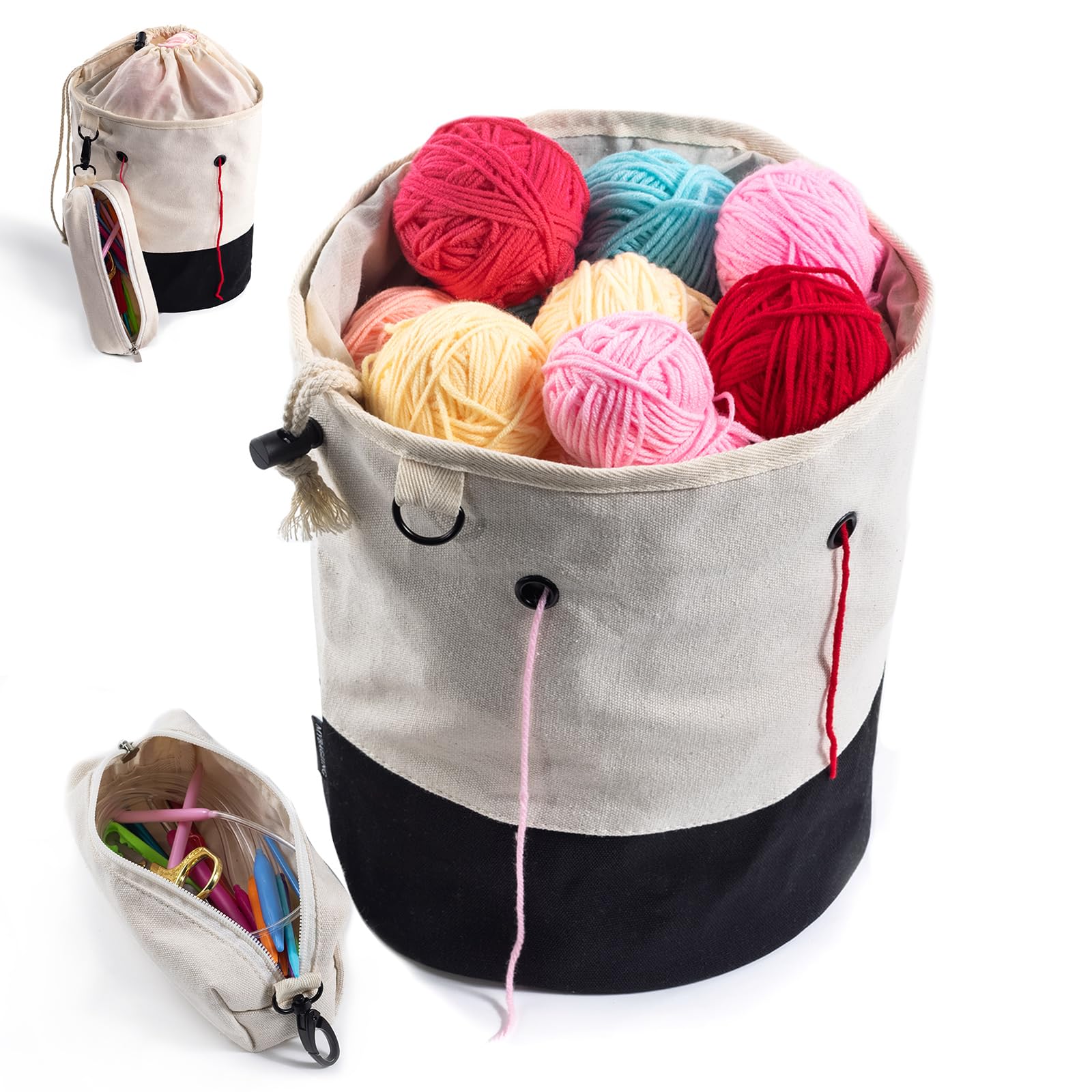 MYBAGZING Small Yarn Storage Bag with Knitting & Crochet Supplies Case - Canvas Crochet Organizer Pouch - Mini Knitting Bag for Yarn Storage - Perfect for Crocheting Beginners & Yarn Holders - Ideal for Crafting, Travel & Home Organization