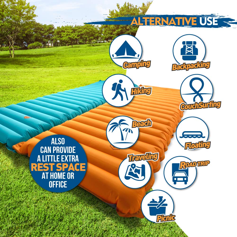 ZOOOBELIVES Extra Thick Inflatable Sleeping Pad with Built-in Pump - Ultra Comfortable Camping Air Mattress for Backpacking, Hiking & Car Travel | Lightweight & Compact Design | Perfect for Outdoor Adventures, Beach Trips & Guest Bedding (Airlive2000)