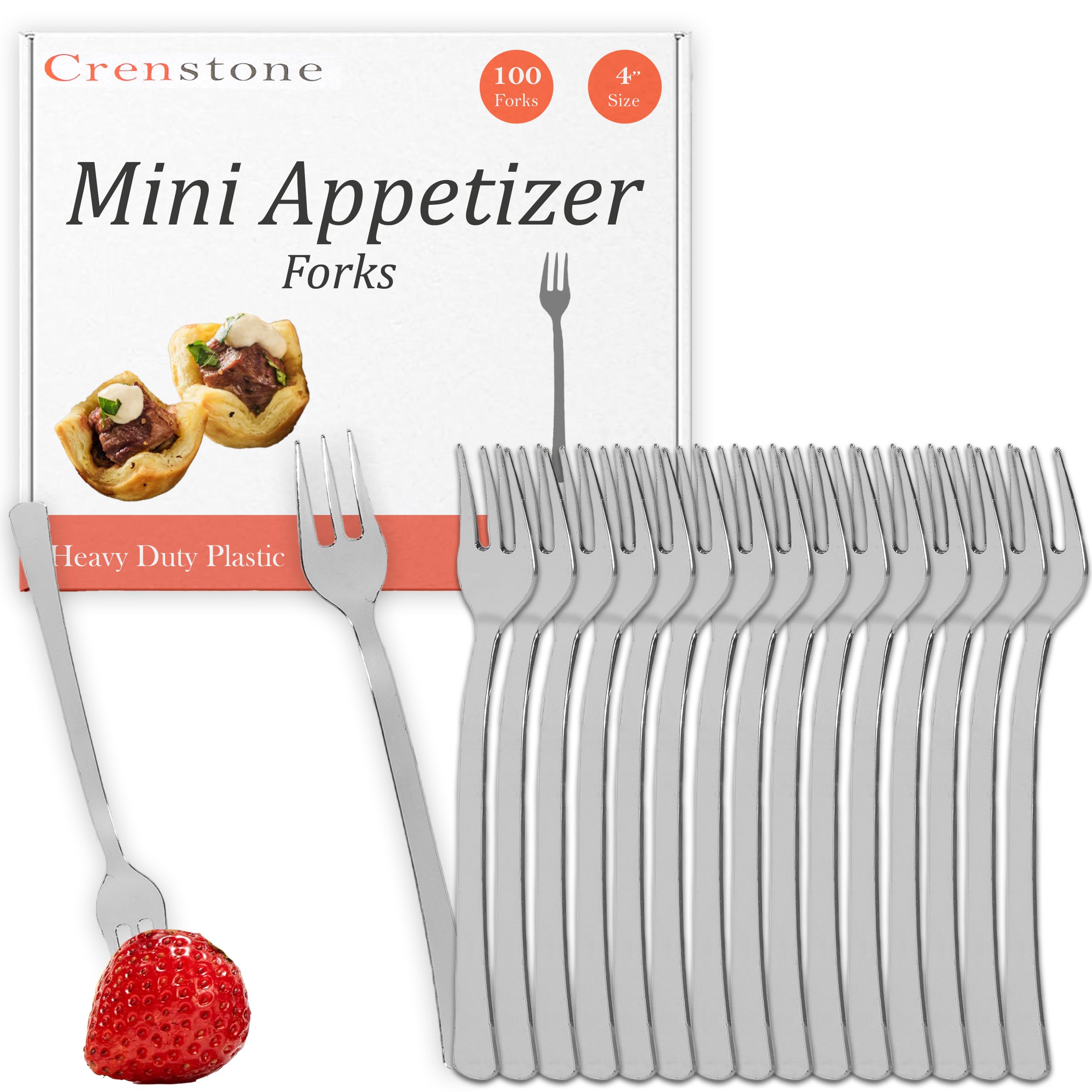 100-Pack Disposable Mini Plastic Appetizer Forks - Elegant Silver Cocktail Forks for Parties, Weddings, Catering & Events | Perfect for Hors d'Oeuvres, Canapés & Finger Foods