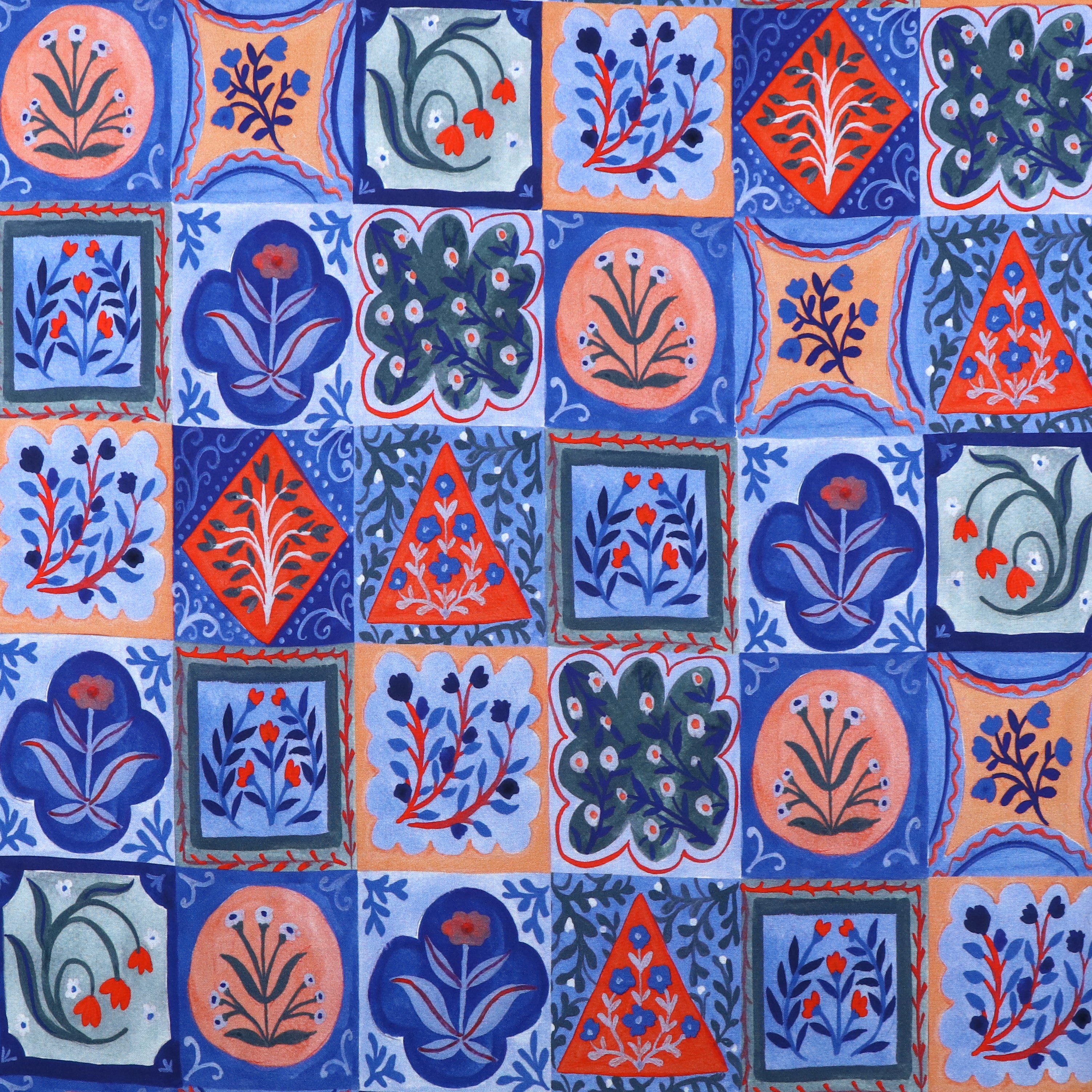 Premium Viscose Lawn Fabric with Lenzing™ EcoVero™ Sustainable Fibers - Floral Azulejos Print - Sew Me Sunshine Exclusive - Perfect for Dresses, Blouses & Summer Fashion Sewing Projects