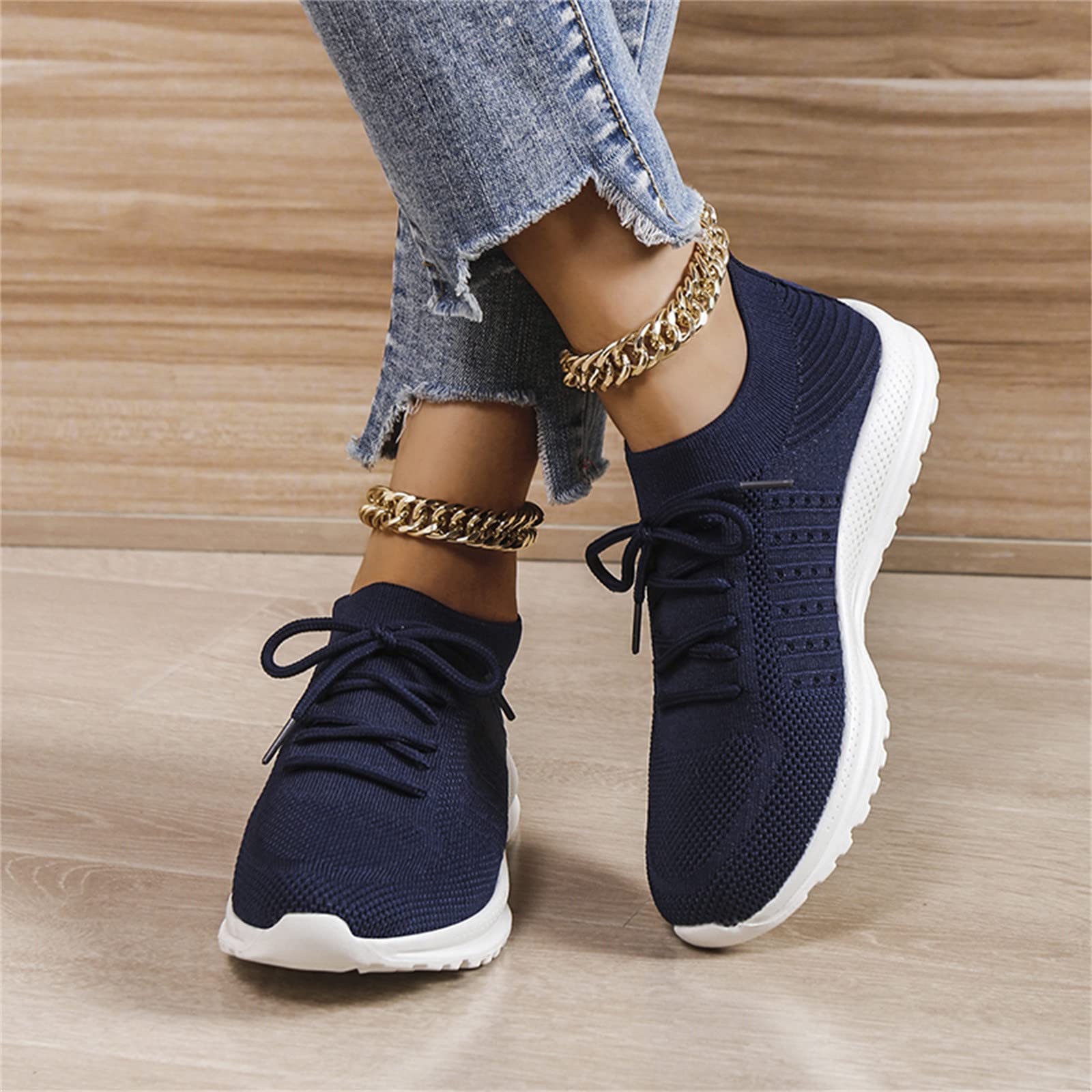 ZYAHHFAC Women's Slip-On Platform Sneakers - Comfortable Low Top Running Shoes with Soft Mesh & Lace-Up Design - Perfect for Outdoor Walking, Workout & Casual Wear