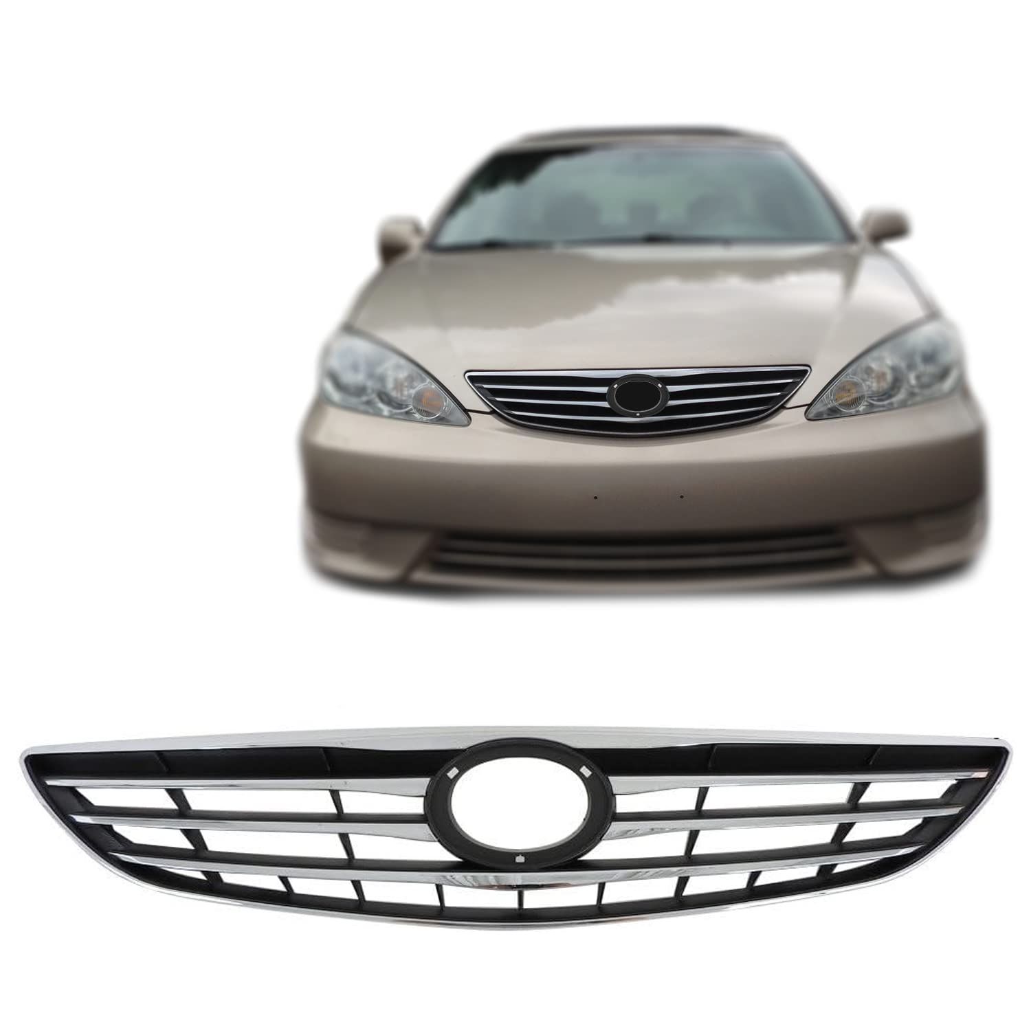 Perfit Liner Front Upper Chrome Gray Grille Grill Compatible With 2005-2006 TOYOTA Camry Fits LE XLE USA Type TO1200267 5310106050 - Perfect Replacement for Damaged Grilles, Enhances Vehicle Appearance