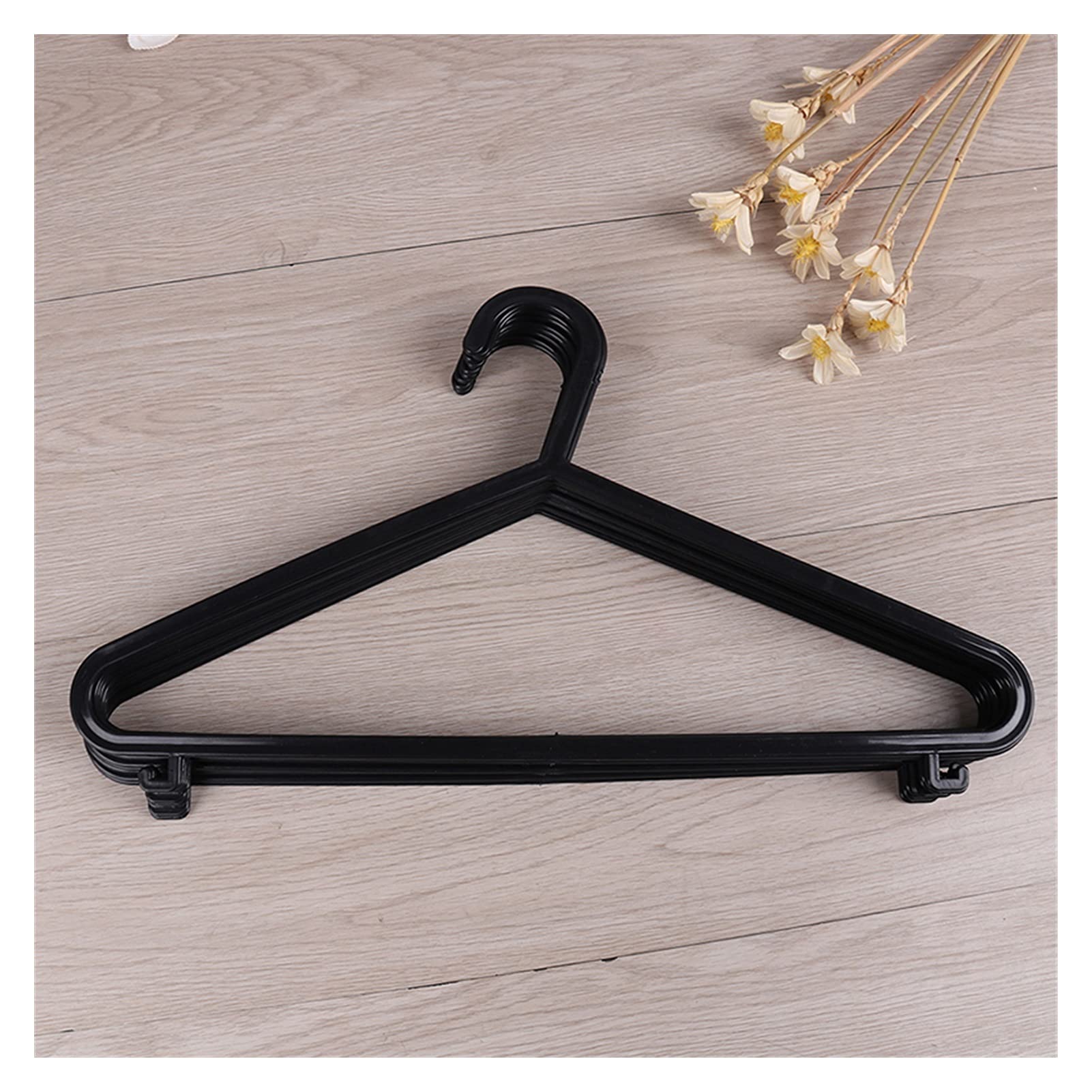 WUBZSHI Heavy Duty Plastic Coat Hangers - 10 Pack Black Clothes Hangers for Adults, Durable Wardrobe Organizer for Dresses, Shirts & Pants - Space Saving Closet Storage Solution for Home & Laundry Room
