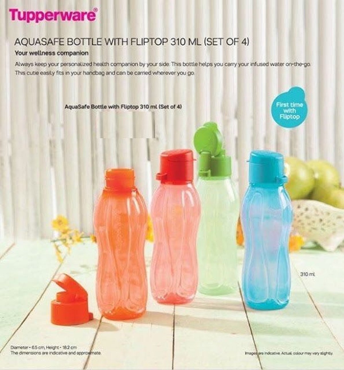 Tupperware Aquasafe 310ml Water Bottles (Set of 4) - BPA-Free, Leak-Proof & Durable for School, Gym, Office & Outdoor Activities