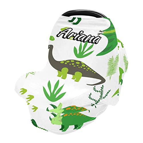 Custom Personalized Dinosaur Stretchy Baby Car Seat Canopy - Breathable Infant Stroller Cover, Universal Car Seat Canopy & Nursing Cover for Girls - Perfect for Travel, Shopping & Outdoor Adventures