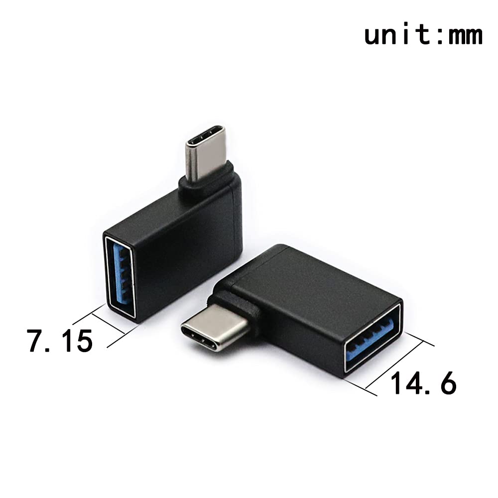 90° USB C to USB 3.0 Adapter (2 Pack) - OTG for Smartphones & Laptops
