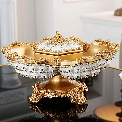 Premium Handmade Rhinestone Ceramic Fruit Plate - Luxury European Style Dried Fruit & Snack Tray with 5 Compartments, Elegant Home Decor for Dining Table, Coffee Table & Party Serving