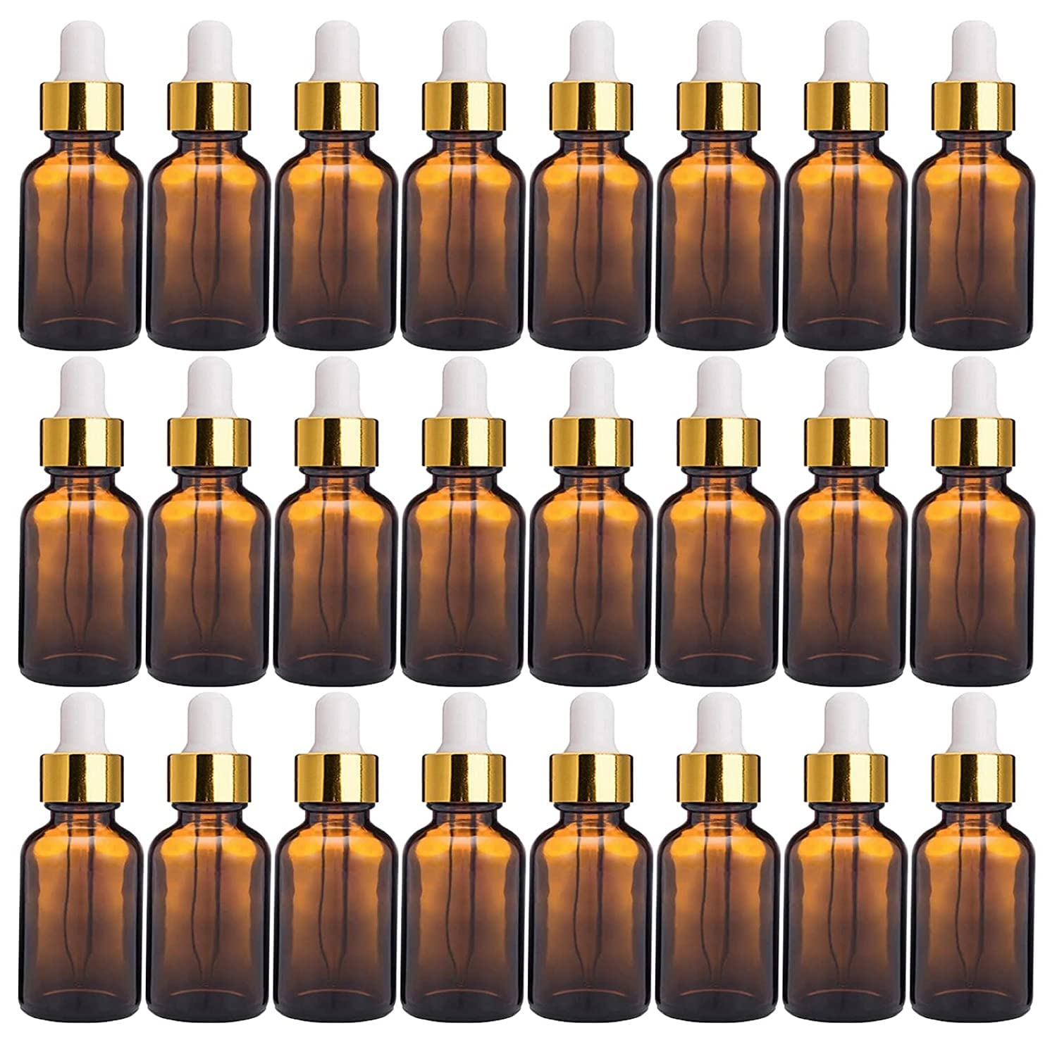30ml Amber Glass Dropper Bottles with Golden White Glass Droppers - 3 Pack for Essential Oils, Cuticle Oils & Body Oils | Perfect for DIY Skincare, Aromatherapy & Herbal Tinctures