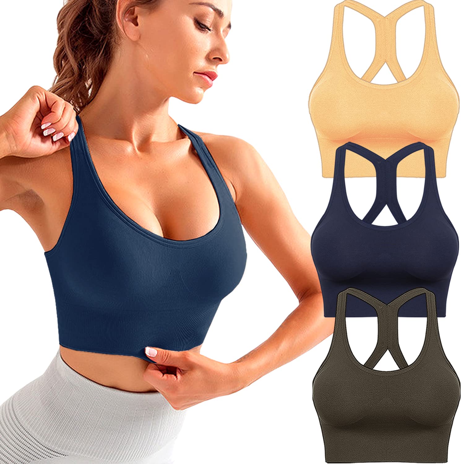 High Impact Sports Bras for Women - Racerback Workout Bras with Padding, Comfortable Yoga & Fitness Bras Multipack - Perfect for Running, Gym, Yoga & High-Intensity Training