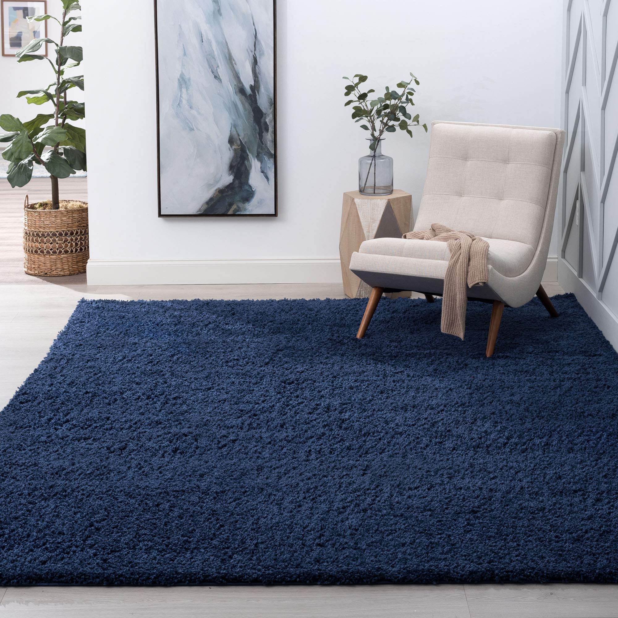 Alana Navy 3x5 Shag Rug - Soft Plush Area Rug for Living Room, Bedroom, Dining Room - Indoor Non-Slip Carpet for Entryway, Foyer, Kitchen, Bathroom, Kids Nursery - Transitional Shaggy Floor Mat for Home Decor & Cozy Spaces