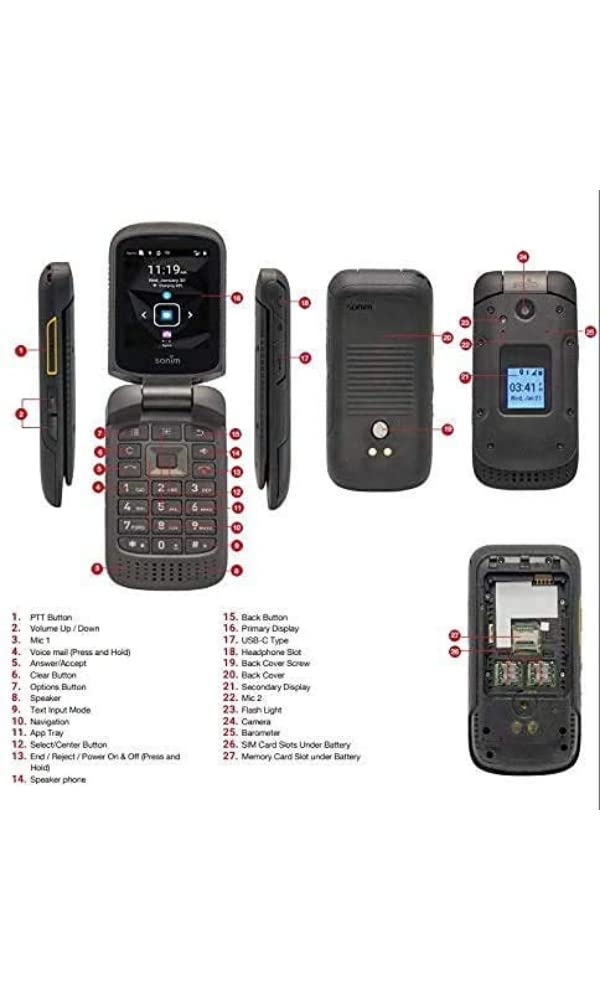 Sonim XP3 4G LTE Ultra Rugged Flip Phone - 8GB Memory, 5MP Camera, Bluetooth & Wi-Fi - AT&T GSM Compatible - Certified Renewed Black - Perfect for Construction, Outdoor Adventures & Emergency Use