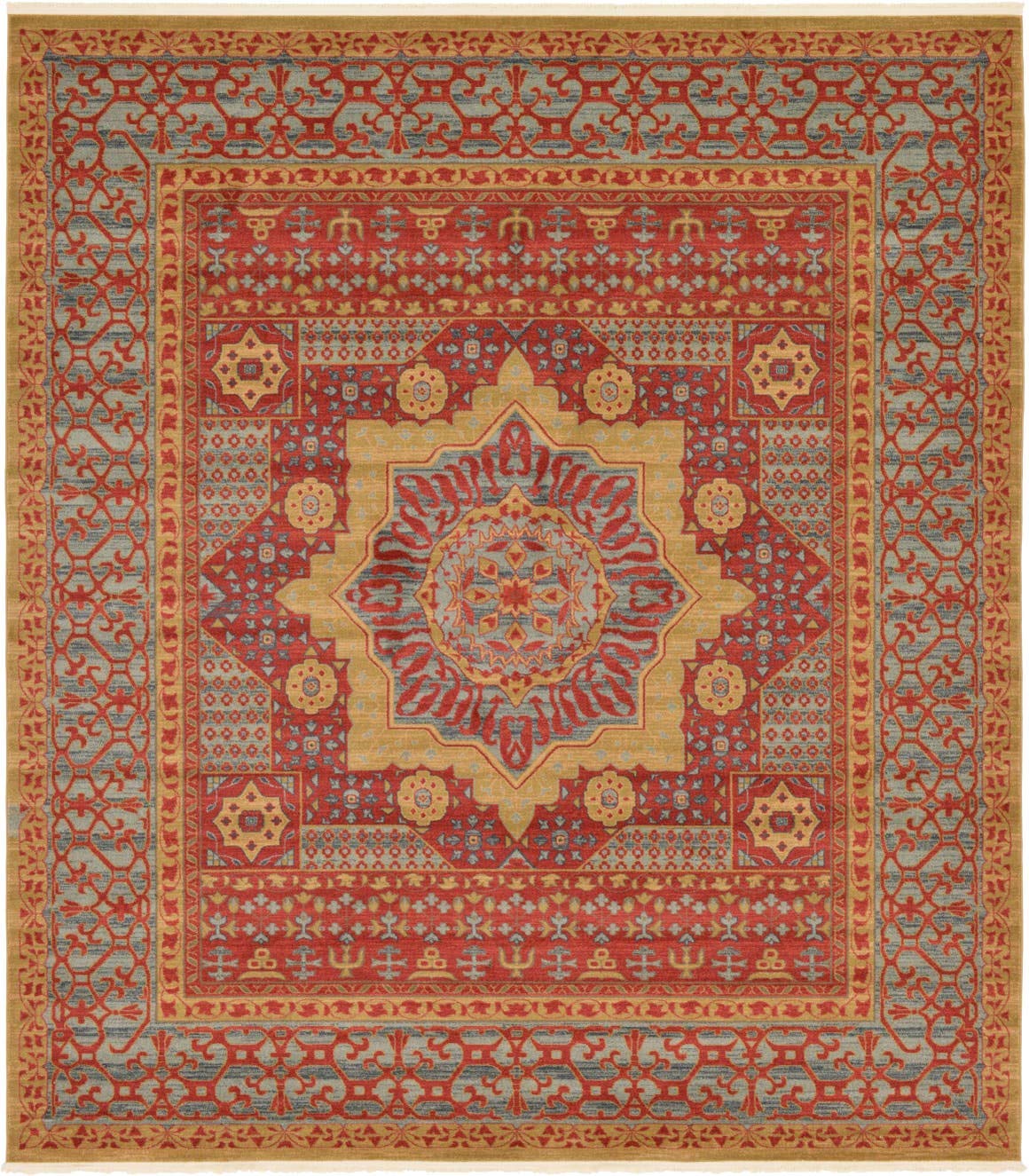 Unique Loom Palace Collection Saray 10'x10' Square Area Rug - Red & Blue Persian Design - Perfect for Living Room, Bedroom, or Dining Room Decor