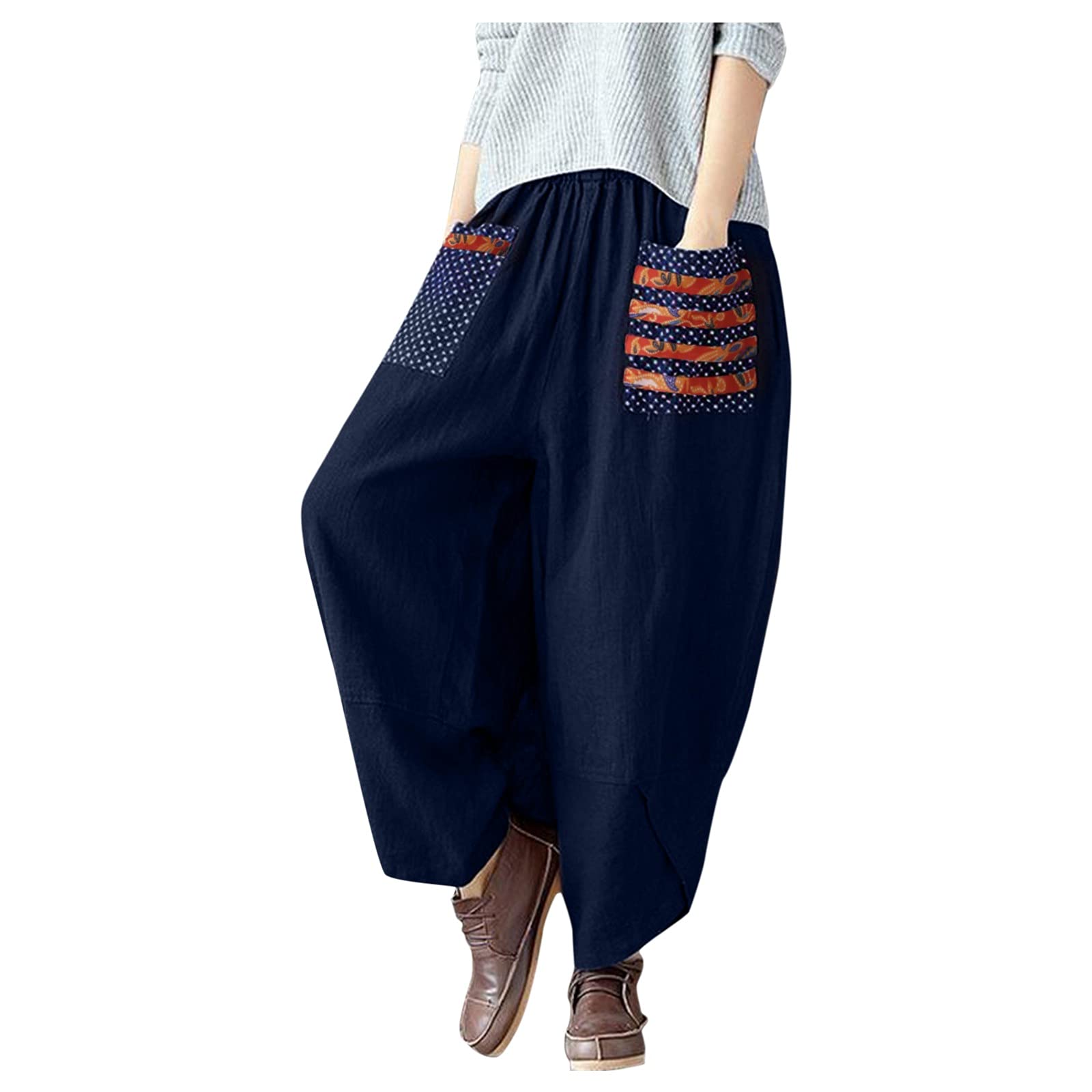 Women's Linen Capri Pants with Pockets - Baggy Wide Leg Lounge & Yoga Pants for Women | Perfect for Casual Wear, Summer Outfits, and Home Comfort