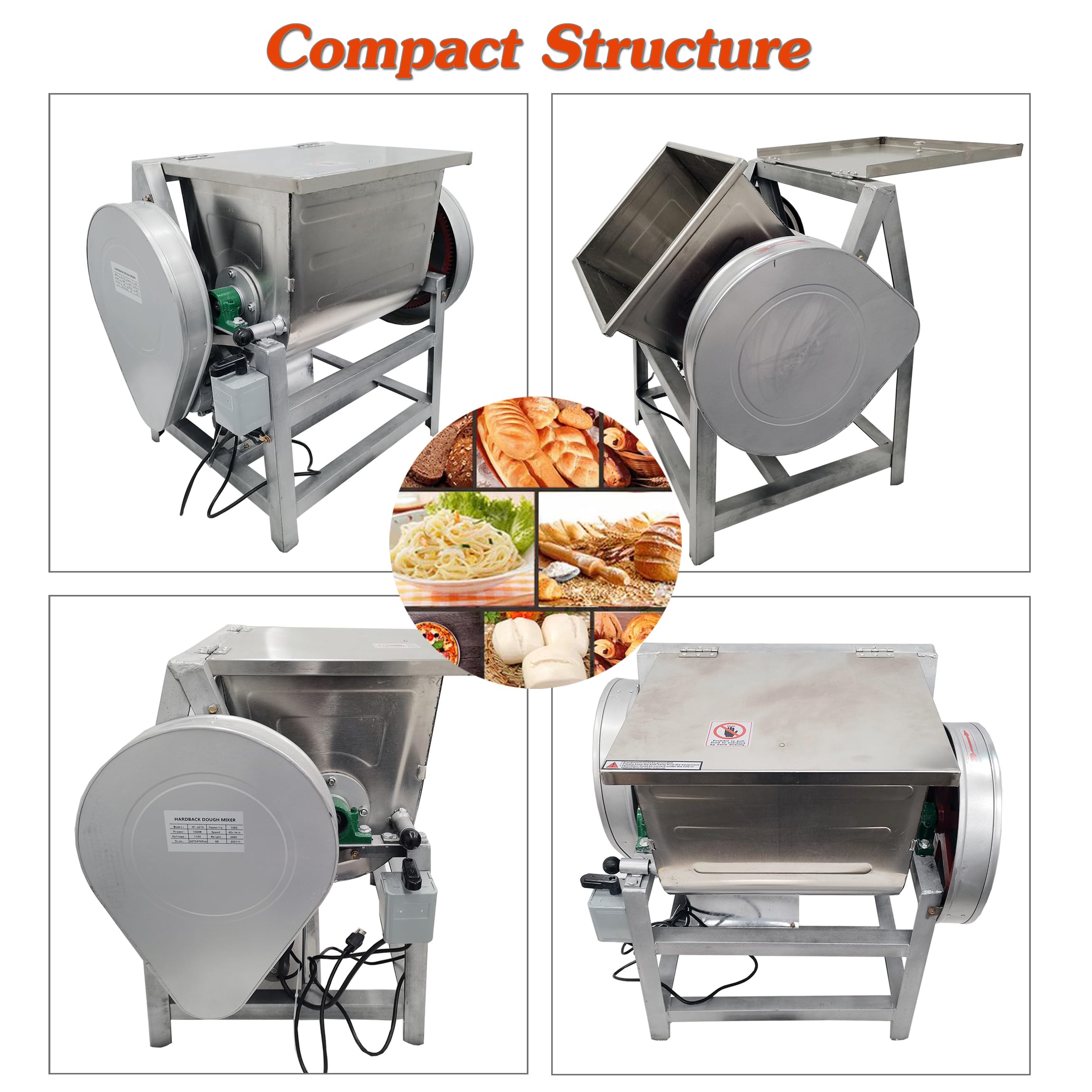 INTSUPERMAI 1500W Commercial Dough Mixer - 15KG/30QT Electric Flour Mixer with 90° Tilt Bowl for Baking, Pizza, Bread & Pastry Dough - Perfect for Bakeries, Restaurants & Home Kitchens