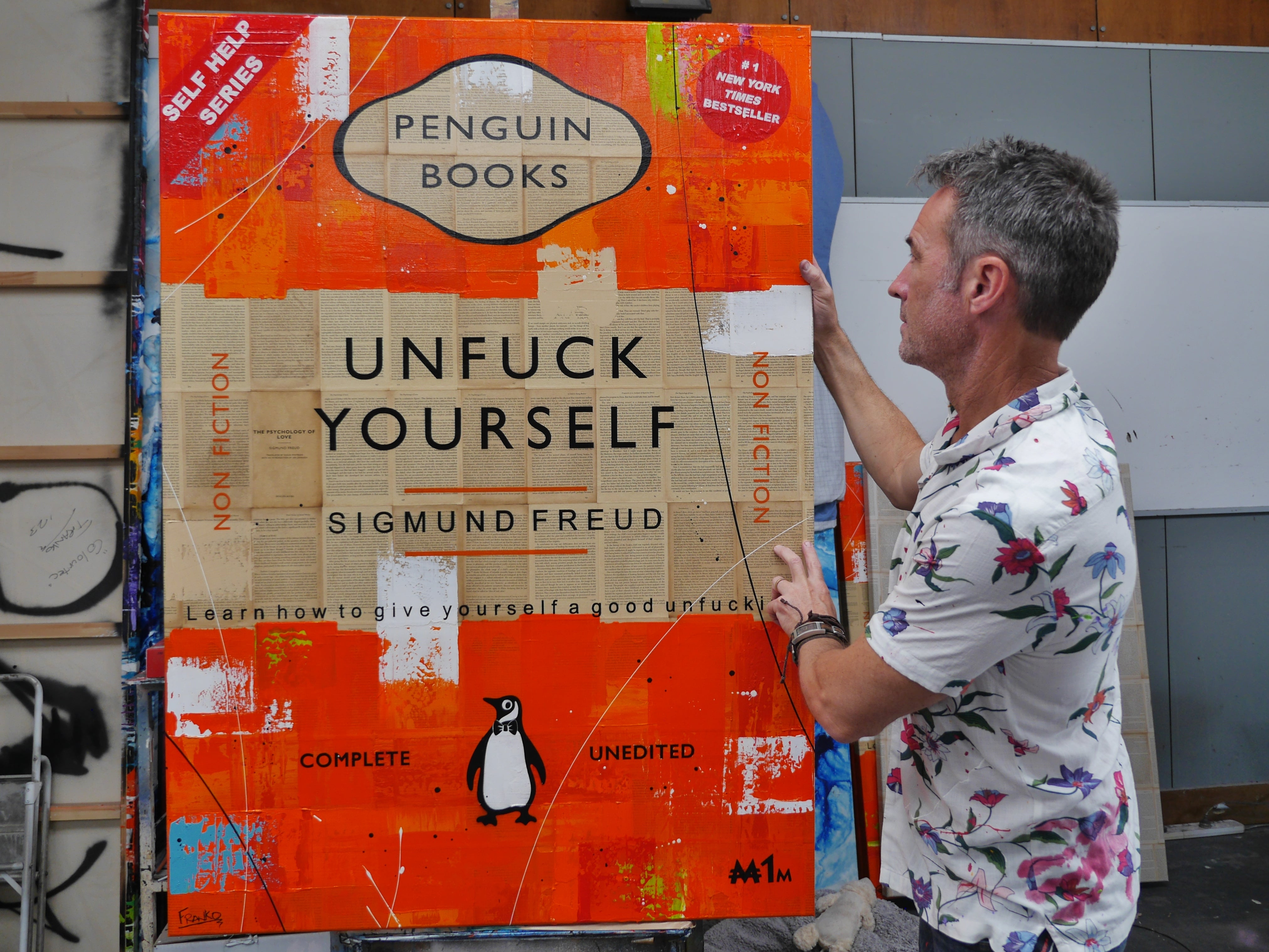 140cm x 100cm Unfuck Yourself Motivational Wall Art - Urban Pop Book Club Painting for Home Office Decor & Self-Improvement Inspiration