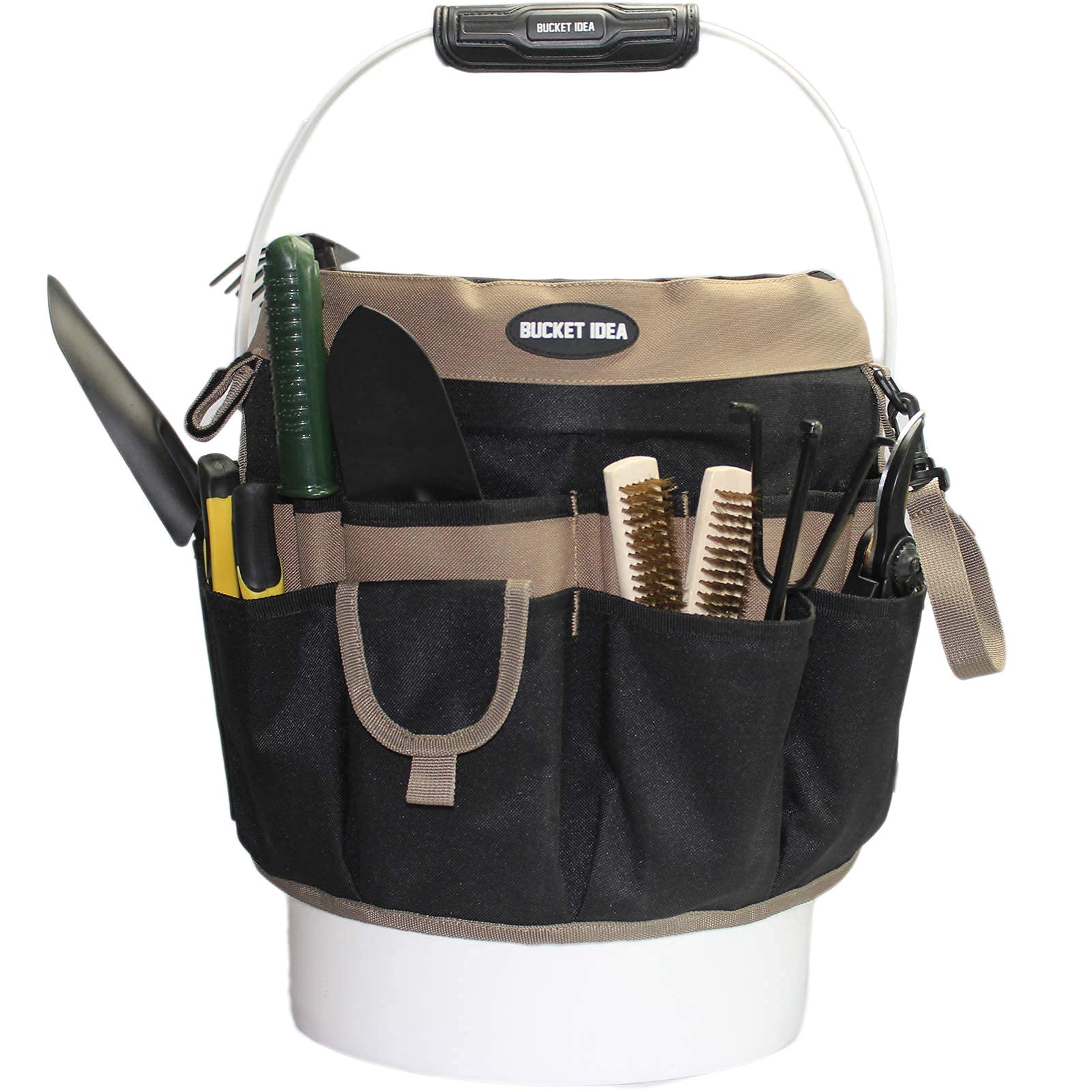 1 Pack Waxed Canvas Tool Roll Organizer & Wrench Roll Pouch + 1 Pack 35-Pocket Bucket Tool Organizer for 3.5-5 Gallon Buckets | Durable Socket Storage for Mechanics, DIY & Workshop Organization