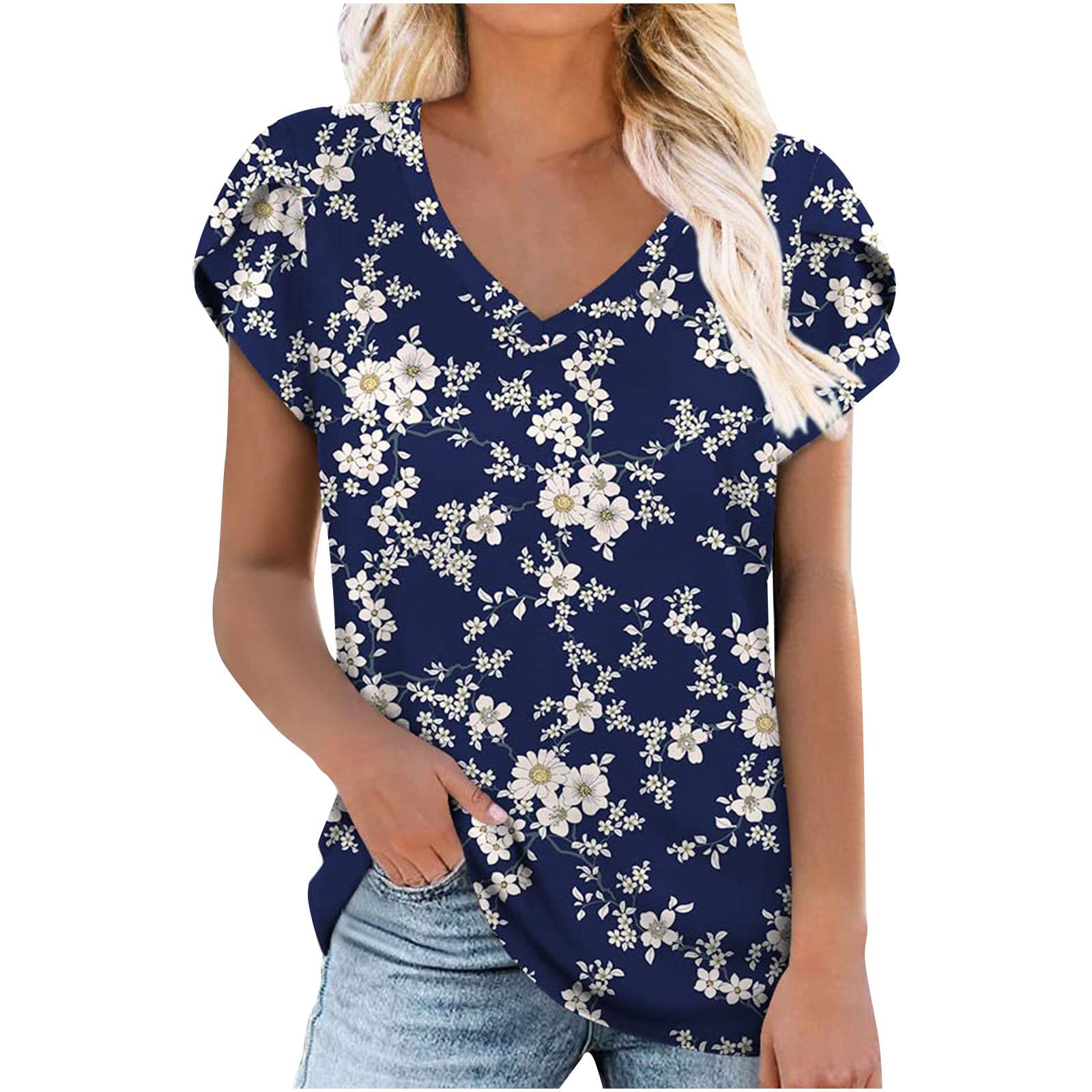 Women's V-Neck Short Sleeve Casual T-Shirts - Summer Loose Fit Blouse Tops for Women | Perfect for Beach Outings, Vacation Wear & Everyday Casual Style
