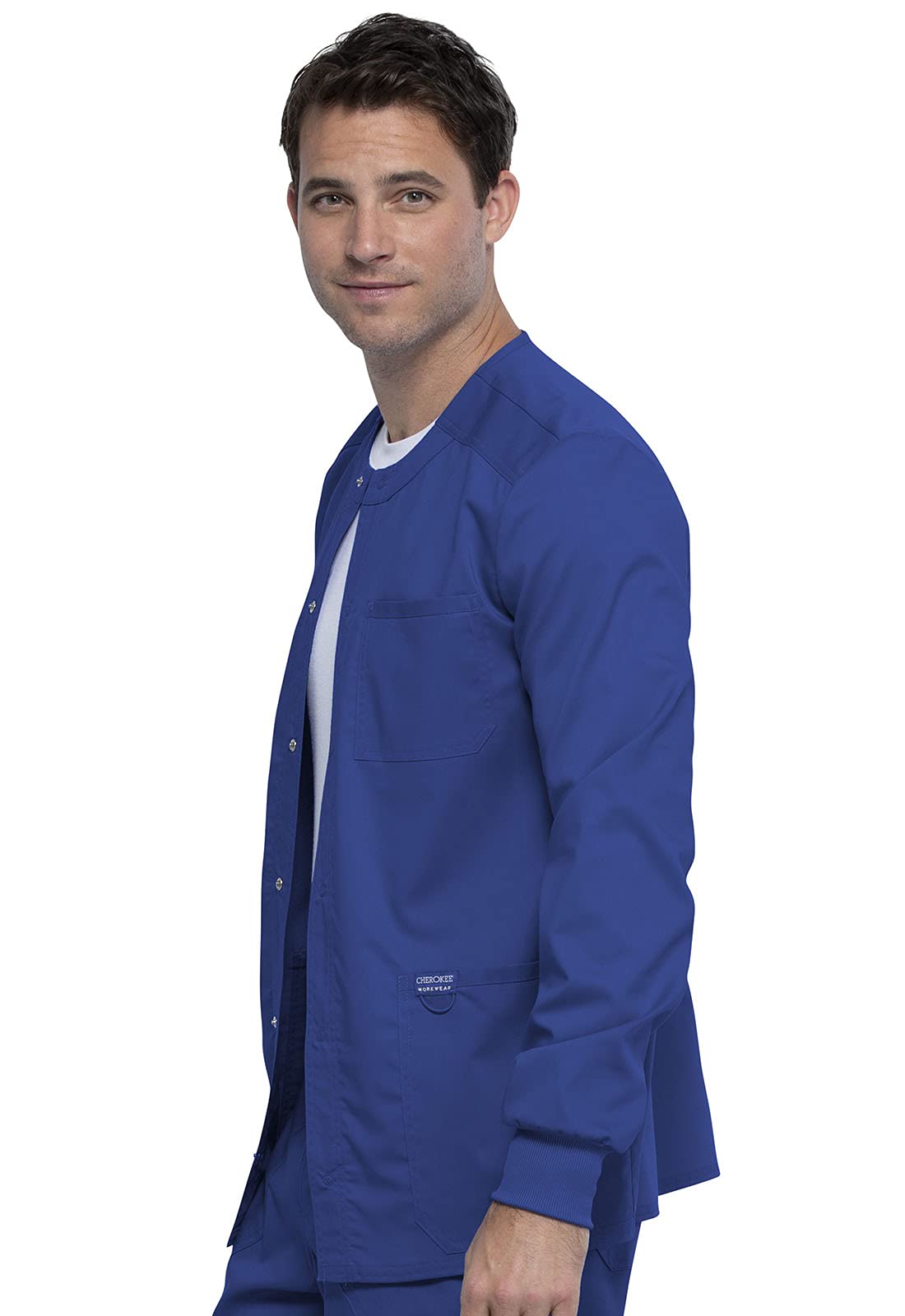 Cherokee Men's Warm Up Scrubs Jacket - Snap Front Design WW380 | Comfortable Workwear for Medical Professionals & Nurses | Perfect for Hospitals, Clinics & Healthcare Facilities