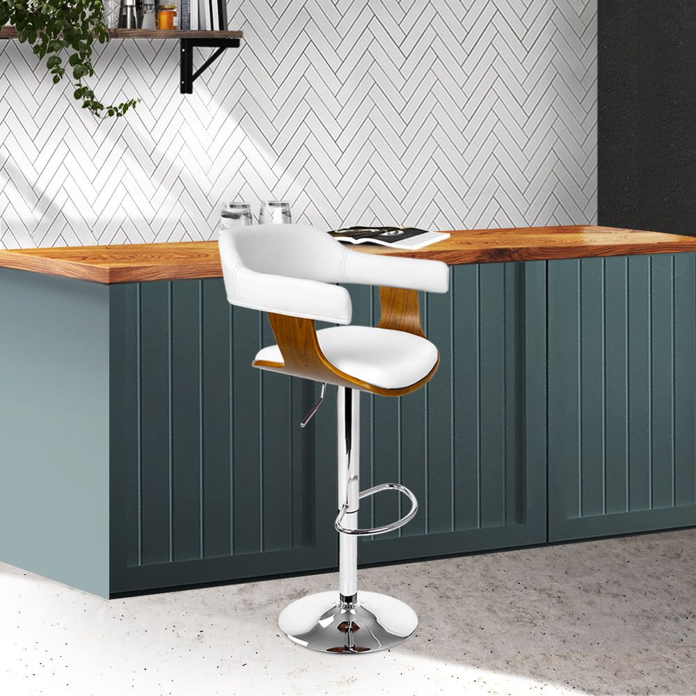 Adjustable White Leather Bar Stools with Armrests and Gas Lift - Perfect for Kitchen Islands, Home Bars, and Dining Areas