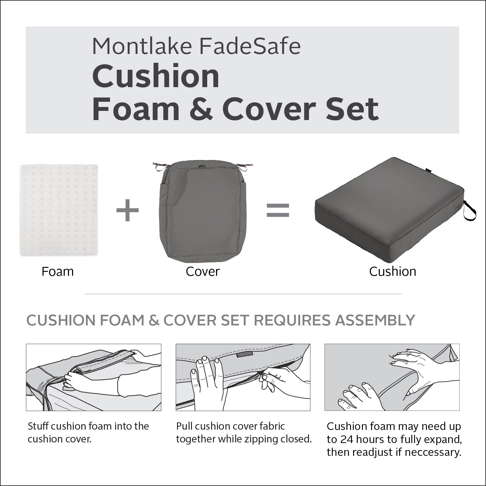 Classic Accessories Montlake 80x26 Outdoor Chaise Lounge Cushion - FadeSafe, Water-Repellent, Light Charcoal - Perfect for Patio, Poolside, and Garden Relaxation