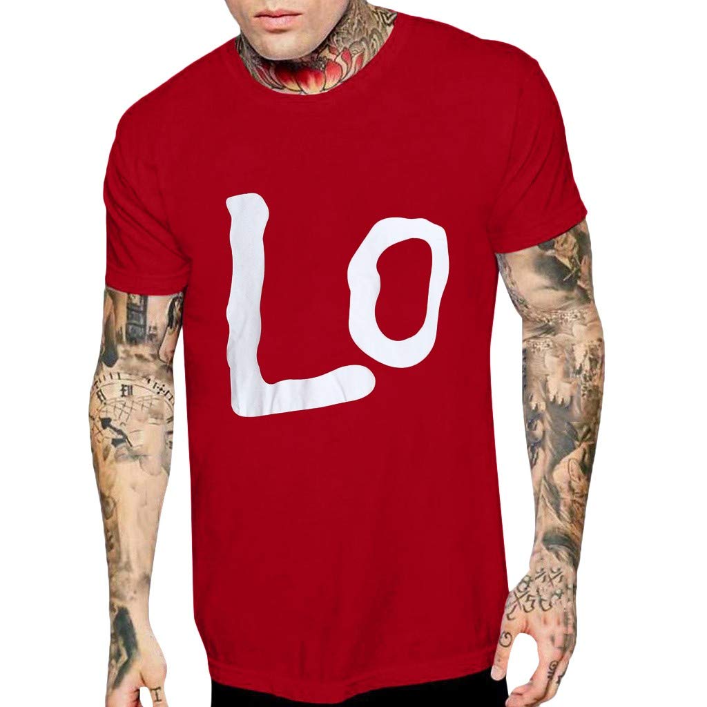 Men's Letter Print Button Down Shirts - Short Sleeve O-Neck Couples Tops for Him & Her | Perfect for Date Night, Anniversary Gifts & Casual Wear
