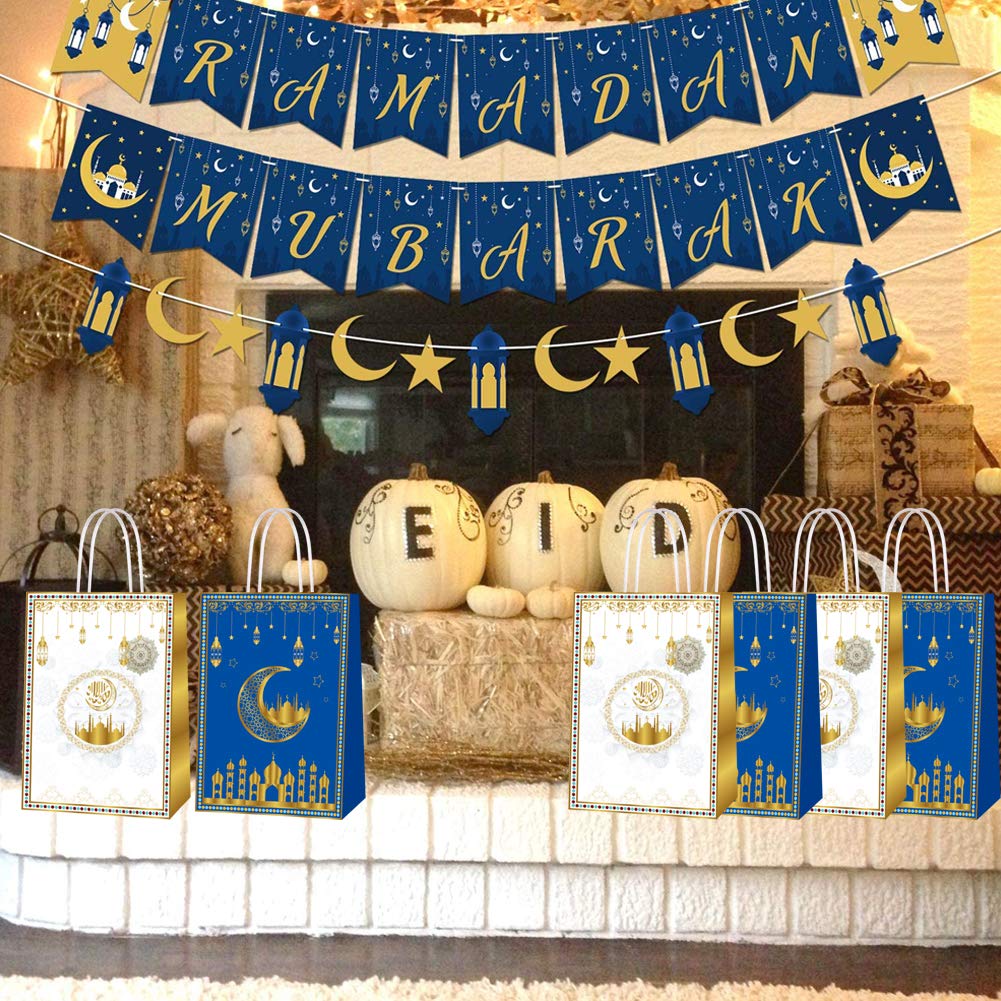 16pcs Ramadan Mubarak Paper Gift Bags for Eid Party Supplies - Muslim Party Favor Goody Treat Candy Bags - Eid Decoration | Perfect for Ramadan Celebrations, Eid al-Fitr Gifts, and Islamic Holiday Parties