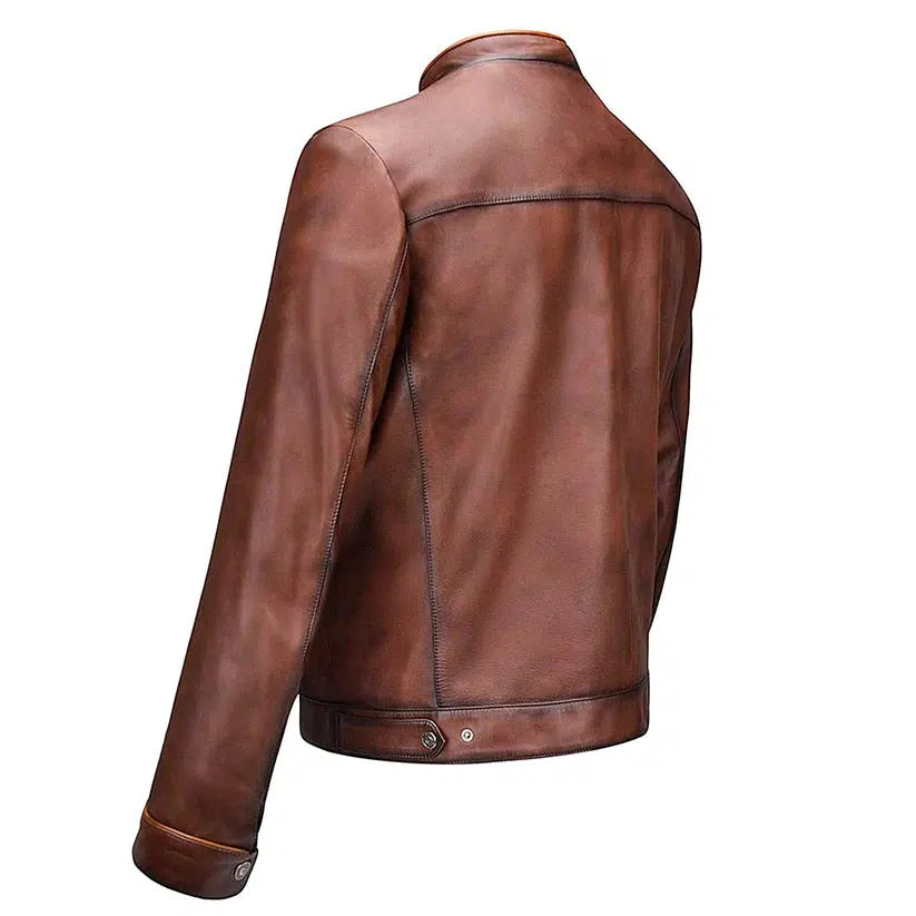Men's Cuadra Brown Casual Fashion Lambskin Leather Racer Jacket - Stylish Motorcycle Biker Jacket for Everyday Wear & Outdoor Adventures