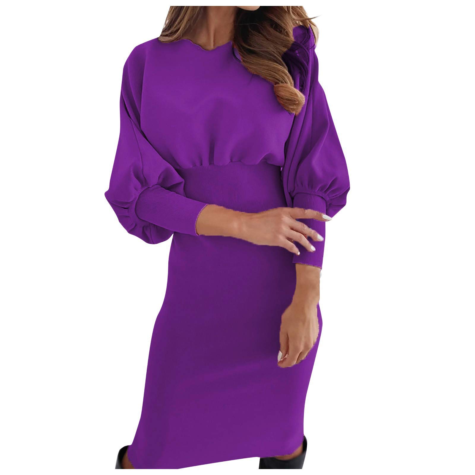 Elegant Women's Casual Solid Color Round Neck Waist Pack Hip Princess Dress for Wedding, Party & Special Occasions