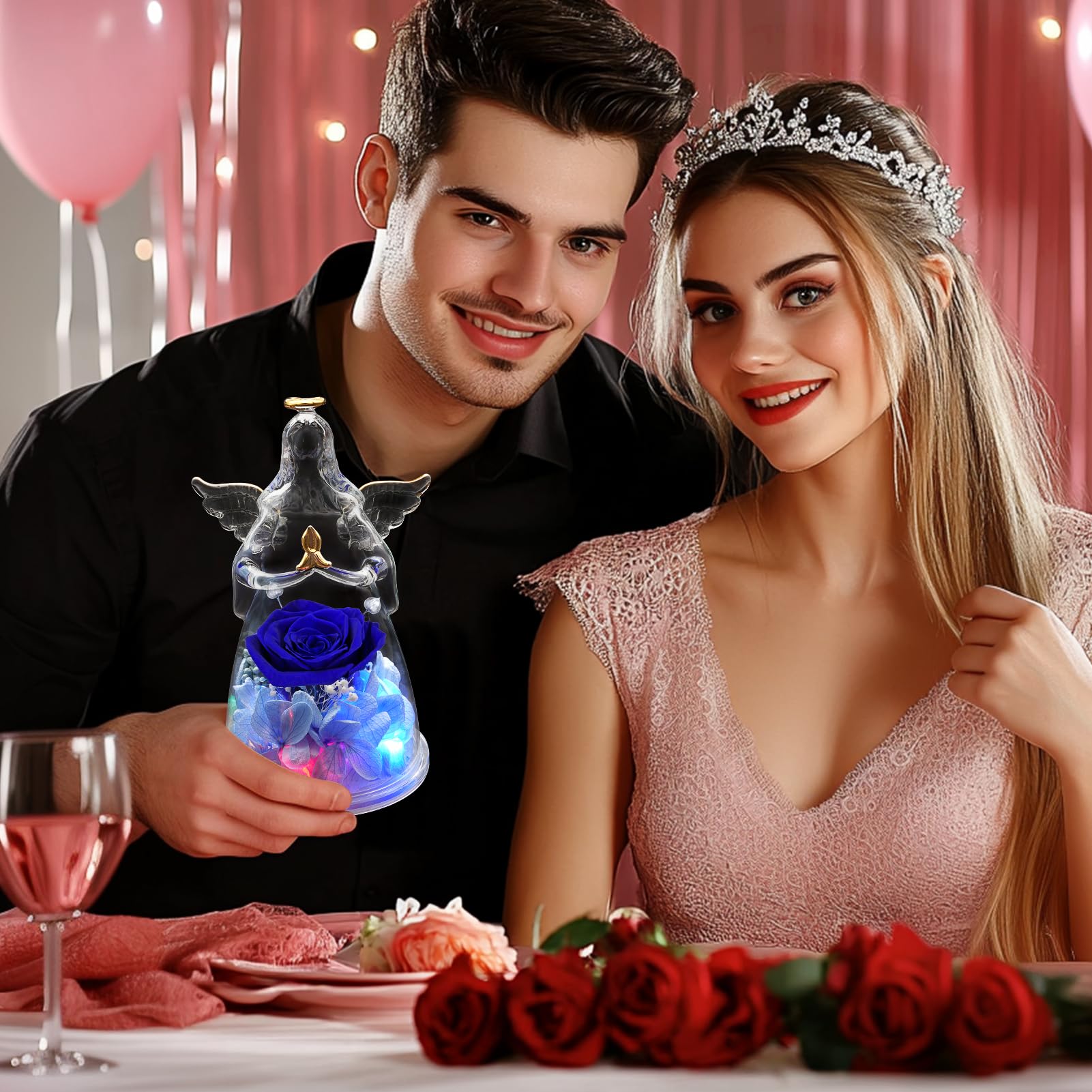 Childom Preserved Blue Rose in Glass Angel - Unique Valentine's Day, Birthday & Anniversary Gifts for Women, Wife & Mom | Romantic Home Decor & Special Occasion Present