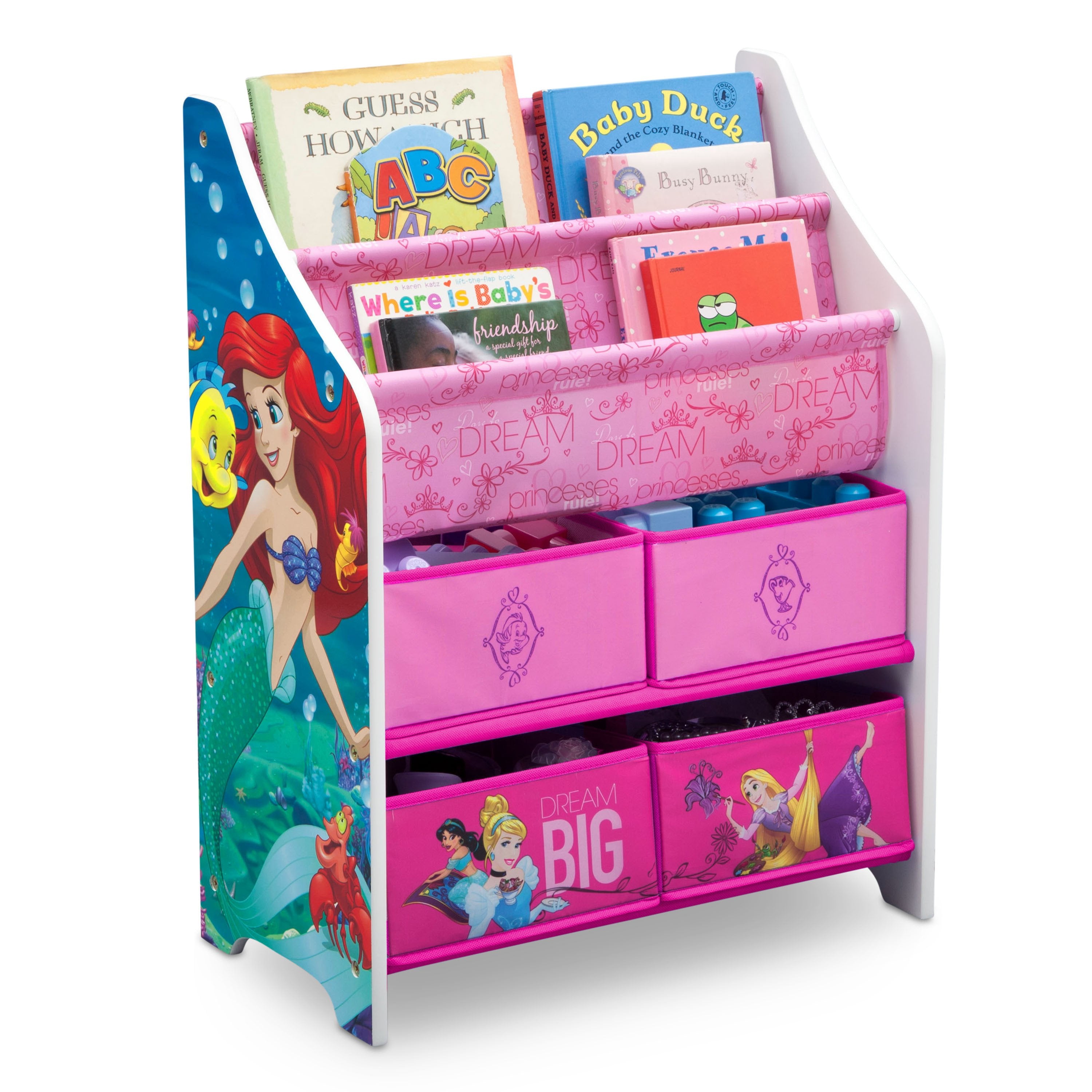 Princess Book and Toy Organizer - Kids Room Storage Solution for Books, Toys & Dolls - Perfect for Bedroom, Playroom & Nursery Organization