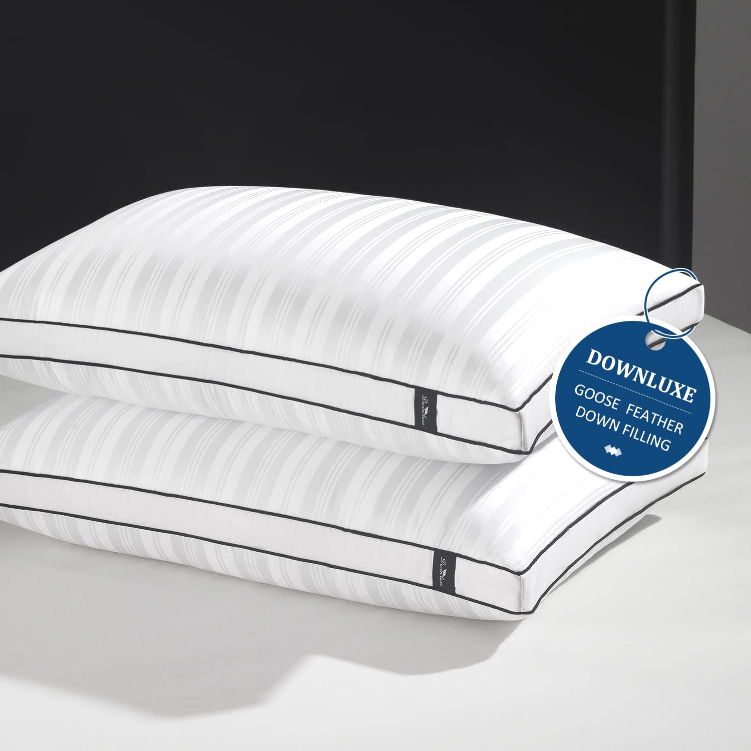 Premium Downluxe Goose Down Pillows - 2 Pack King Size Gusseted Hotel Collection Feather Pillows (18