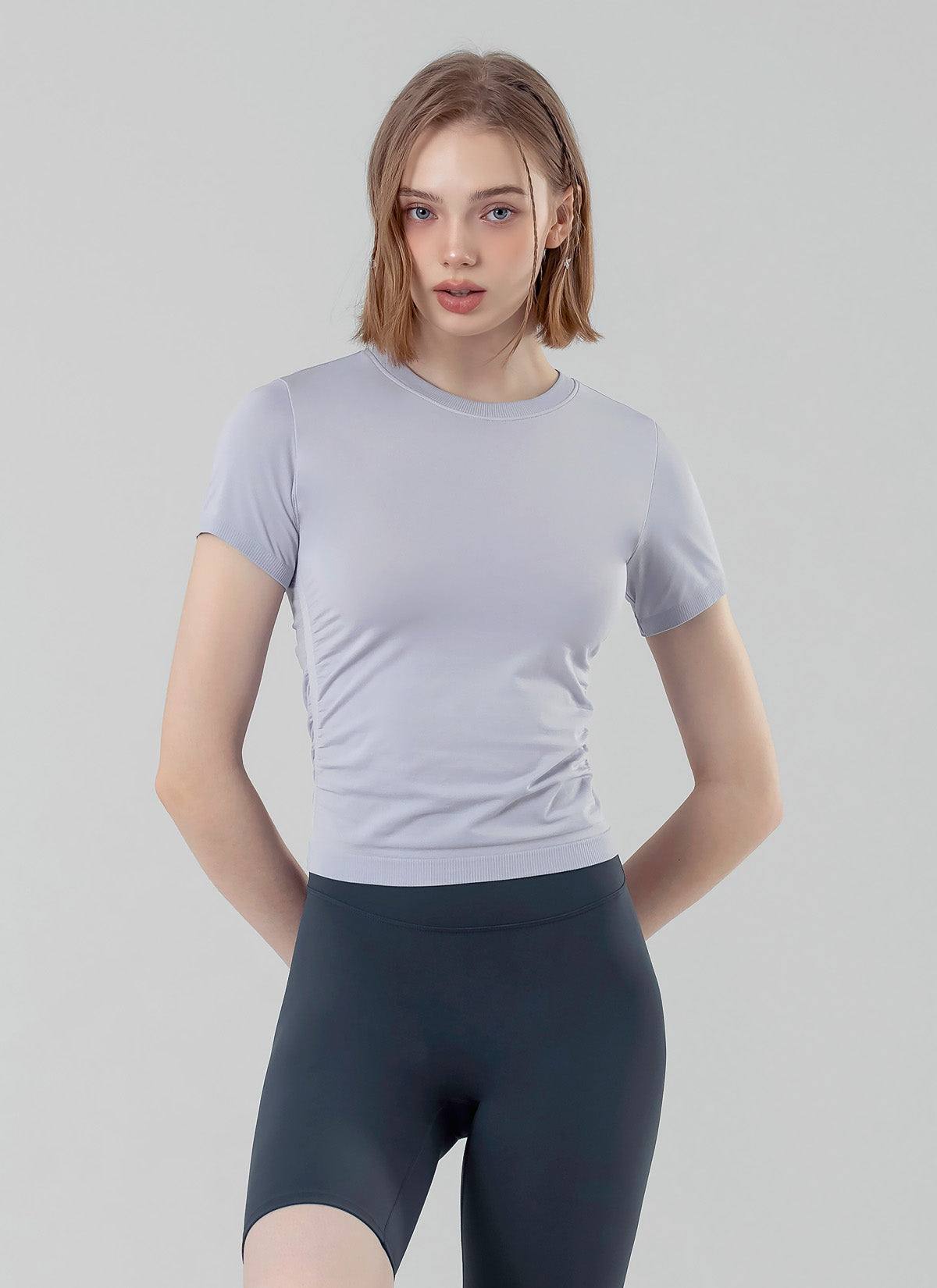 Zero Slick Seamless Side Shirring Short Sleeve T-Shirt for Women - Perfect for Yoga, Gym & Casual Wear