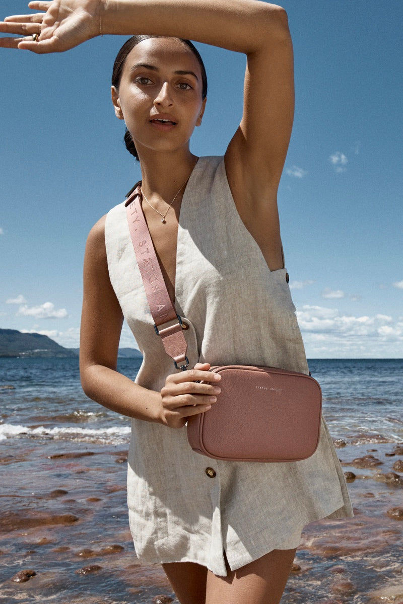 Plunder Dusty Rose Crossbody Bag with Black Webbed Strap - Stylish Women's Purse for Everyday Use, Travel & Date Night