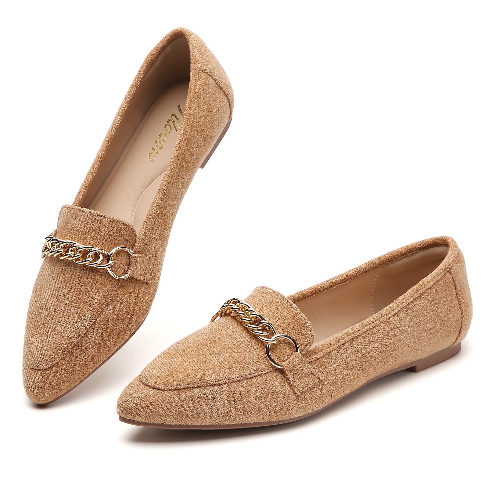 Stylish Women's Pointed Toe Metal Chain Loafers - Comfortable Slip-On Flats for Work & Office | Fashionable Casual Shoes for Women, Perfect for Business, Dating & Daily Wear