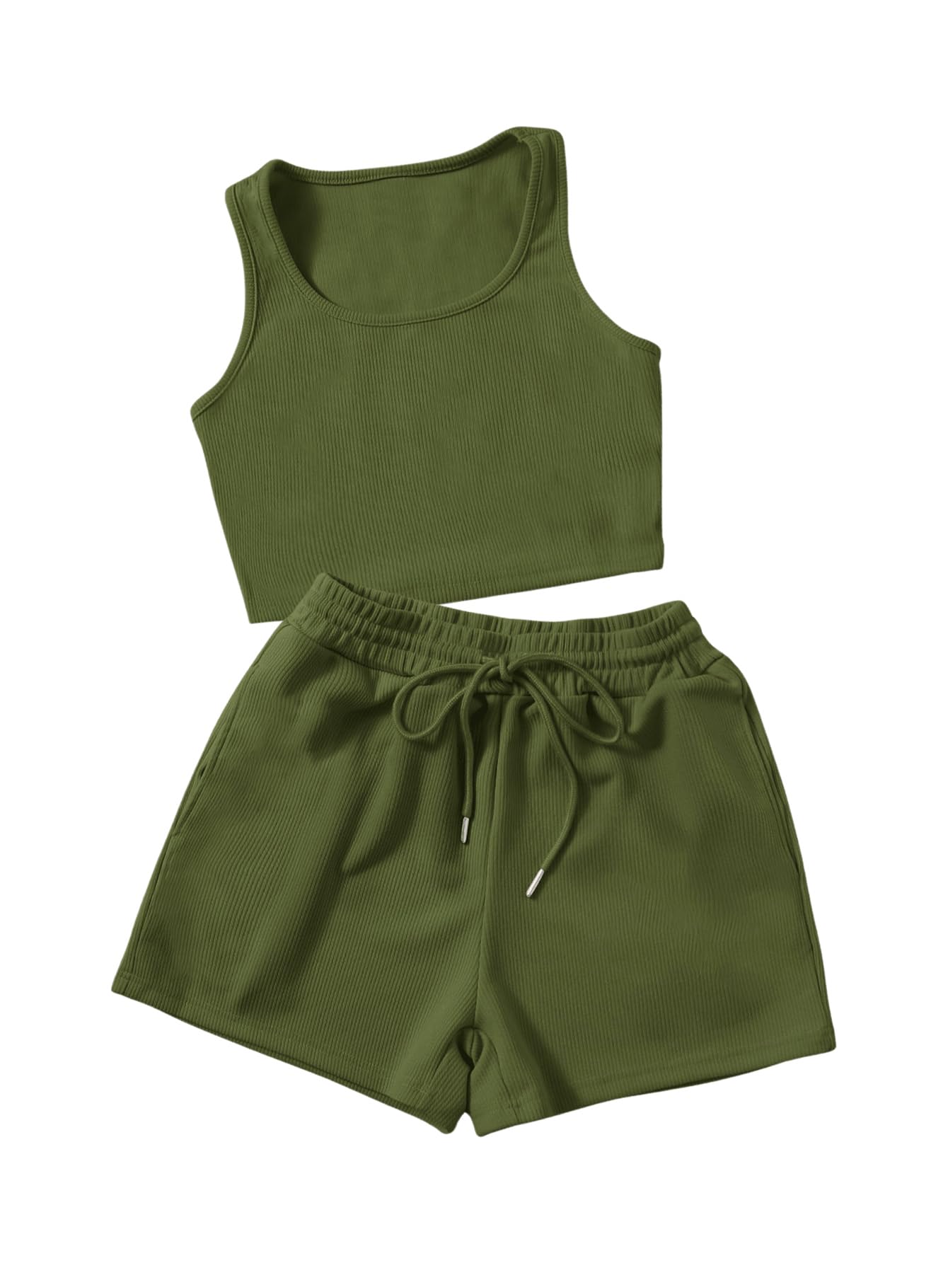 SweatyRocks Women's 2 Piece Outfit - Sleeveless Crop Top & Shorts Set | Summer Casual Wear, Beach Vacation, Gym Yoga Outfits